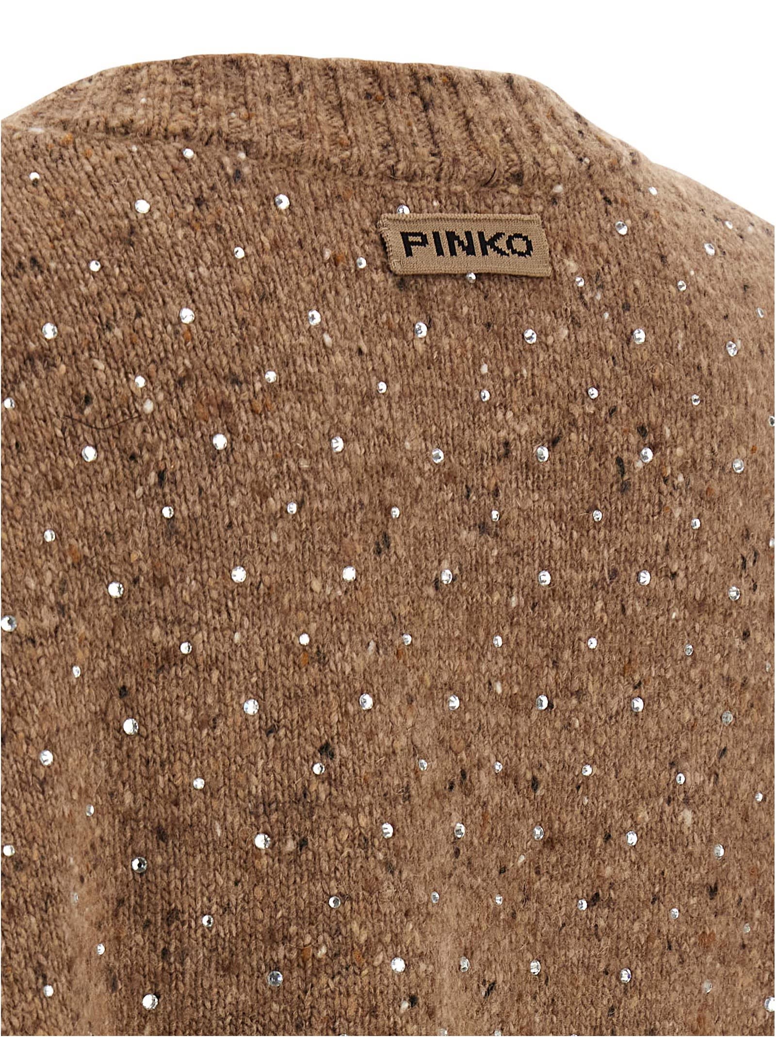Pinko Rhinestone-embellished Cardigan In Brown