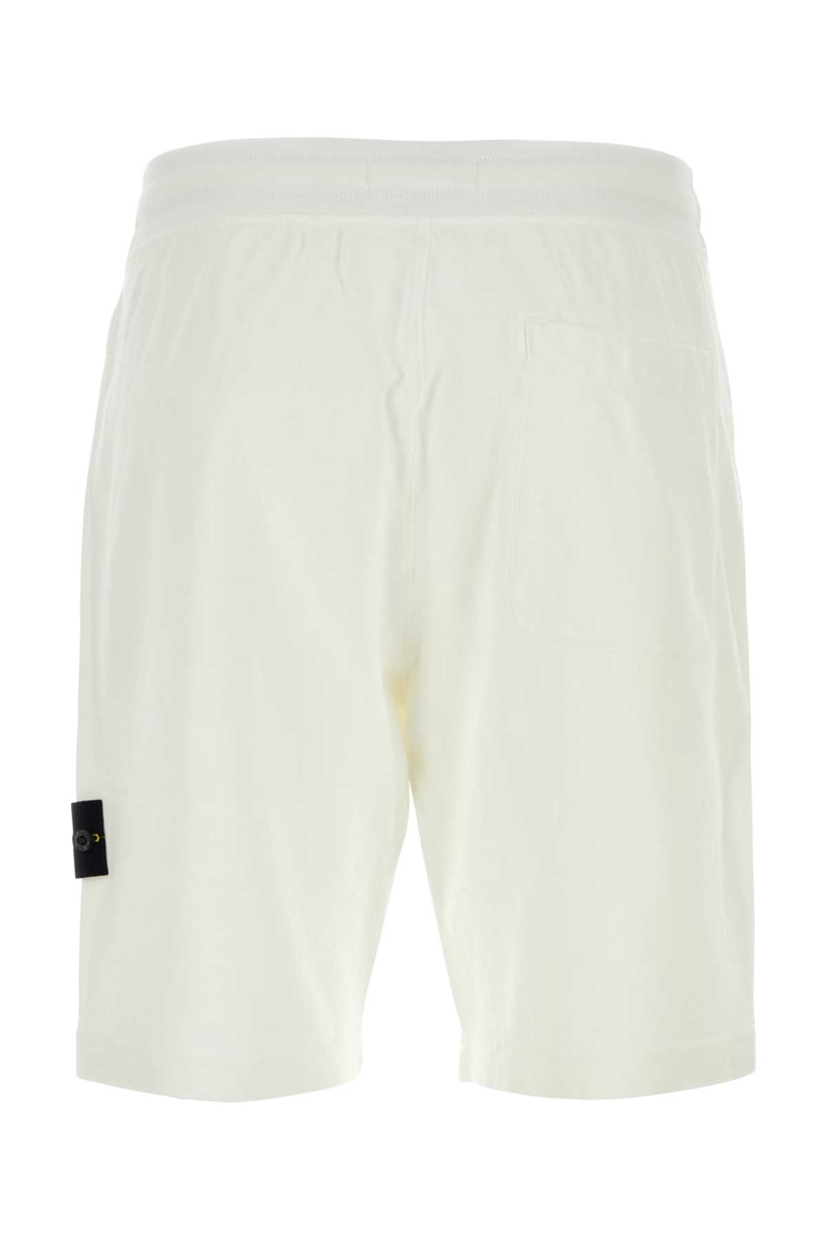 Stone Island White Cotton Bermuda Shorts In Wht