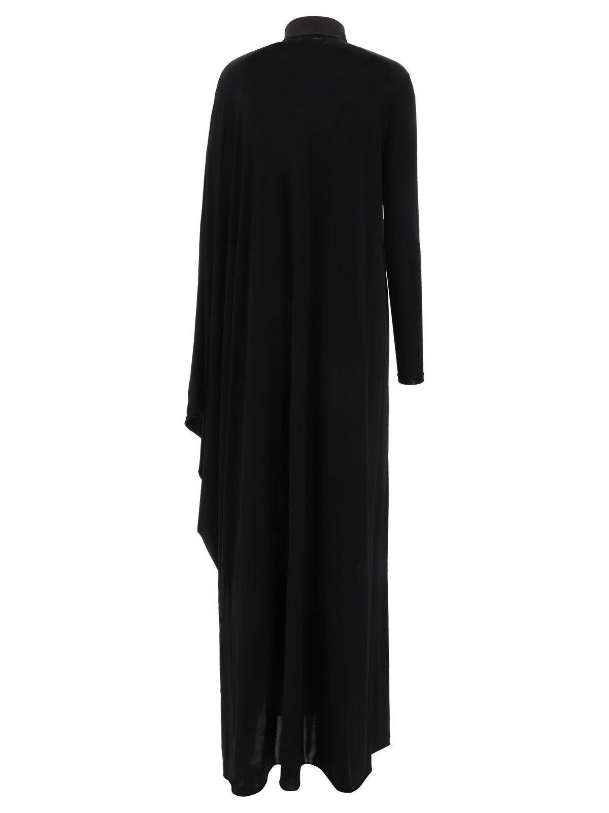 Shop Balenciaga Drape Panel Asymmetric Long Dress In Black