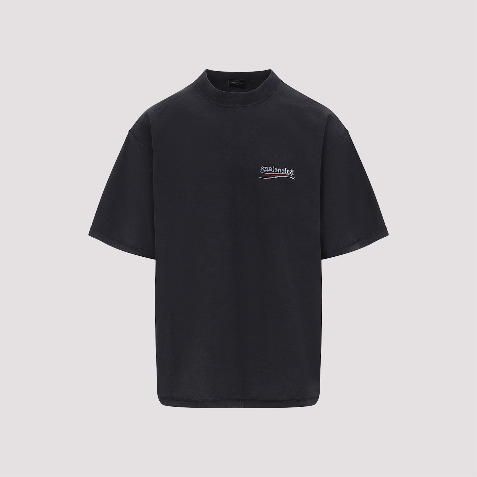 Balenciaga Men Graphite Cotton Oversize T-shirt In Black White Red