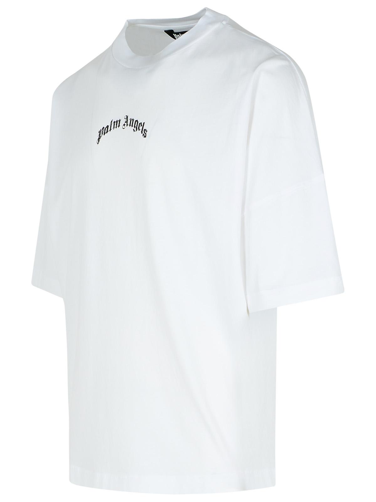 Palm Angels White Black Curved Logo T-shirt In White