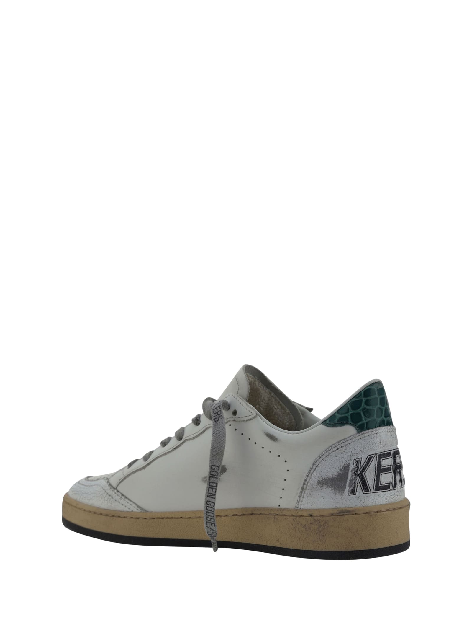 Shop Golden Goose Ballstar Sneakers In White/mineral Red/green