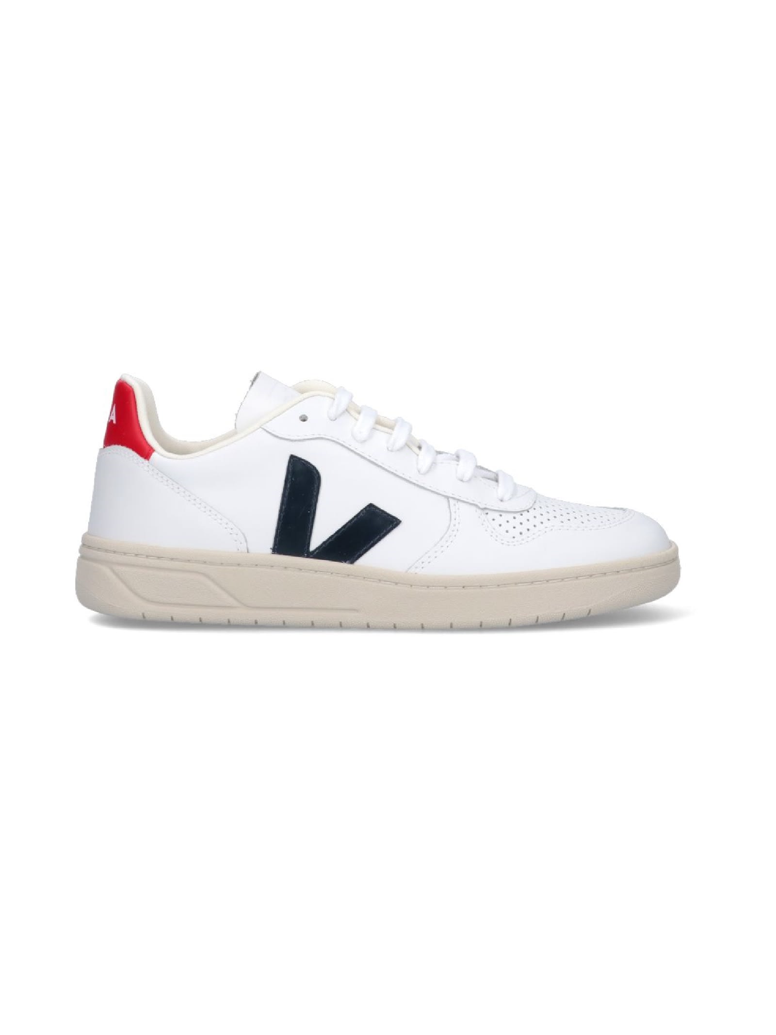 VEJA MAN S WHITE V10 LEATHER SNEAKERS WITH LOGO