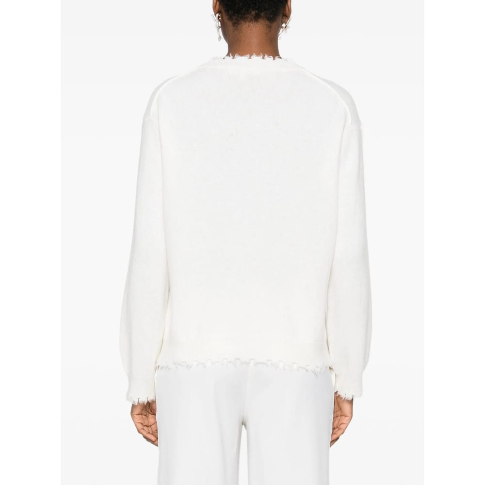 Antonelli Frayed-hem Round-neck Sweater In White