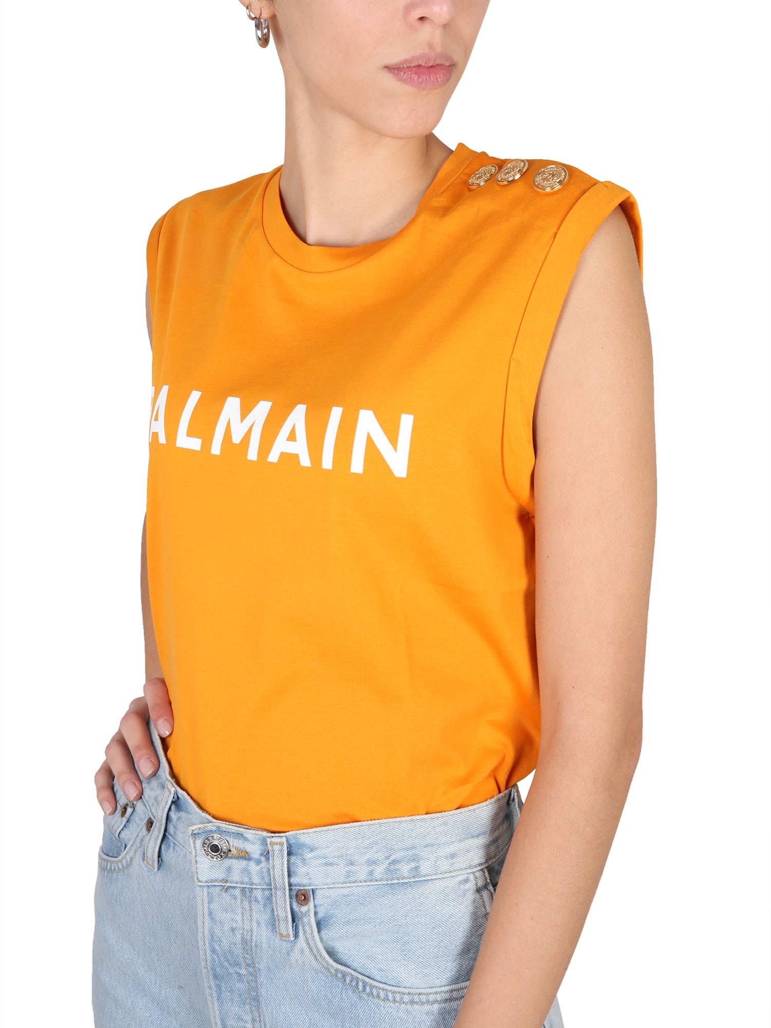 Balmain Logo Print T-shirt In Arancione
