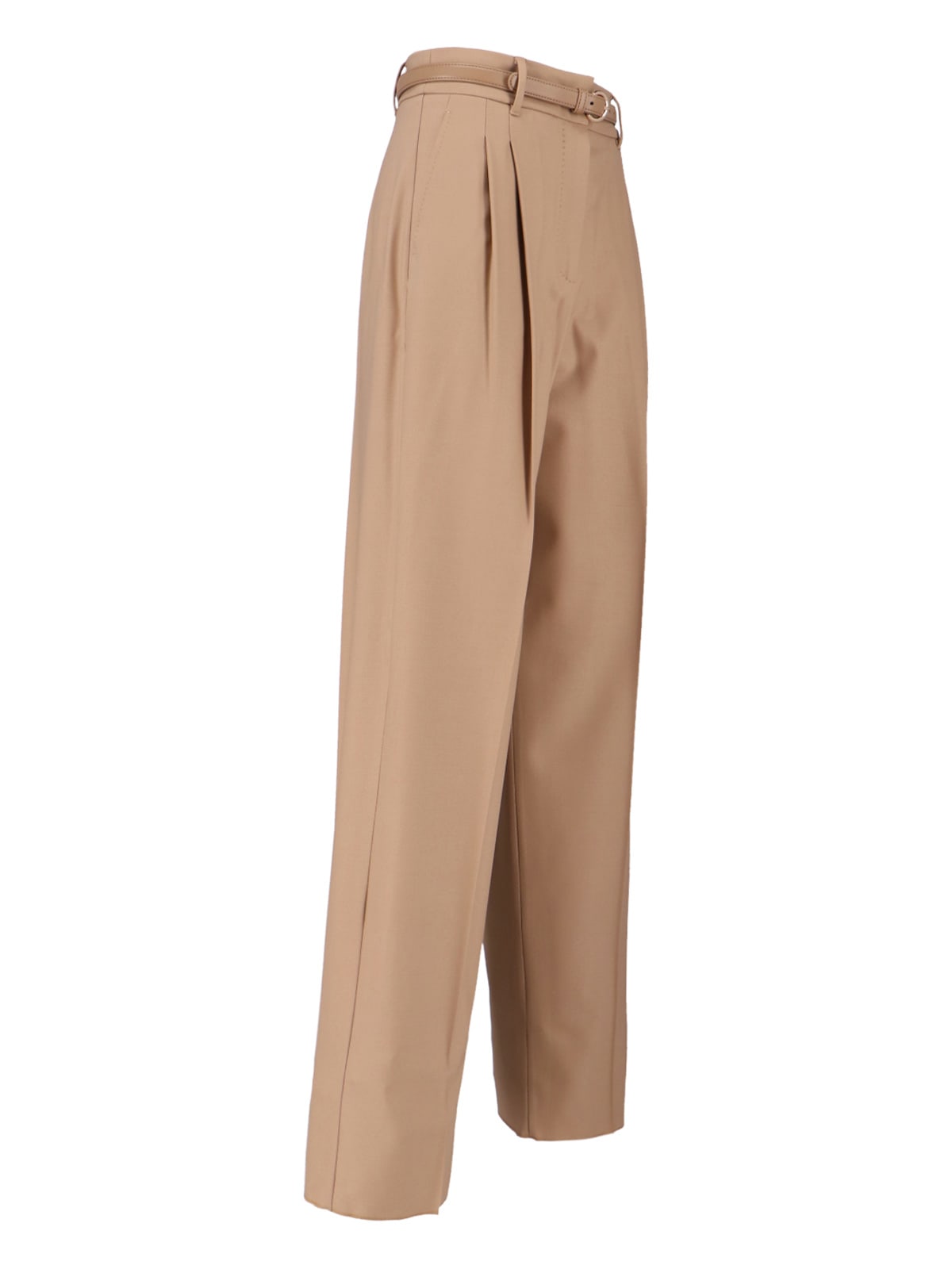 Max Mara Straight Trousers With Pleated Front And Pockets In Brown