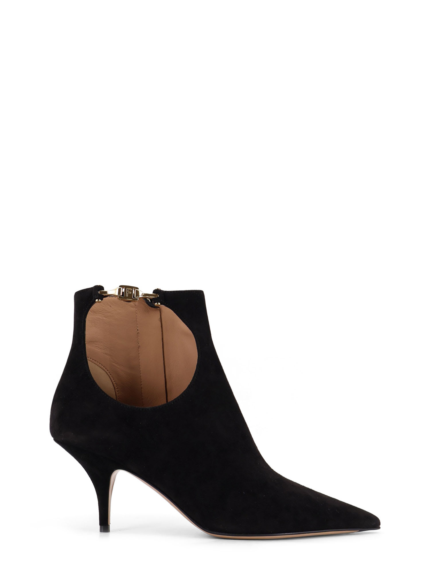 Ferragamo Agia 70 Cut-out Suede Ankle Boots In Black