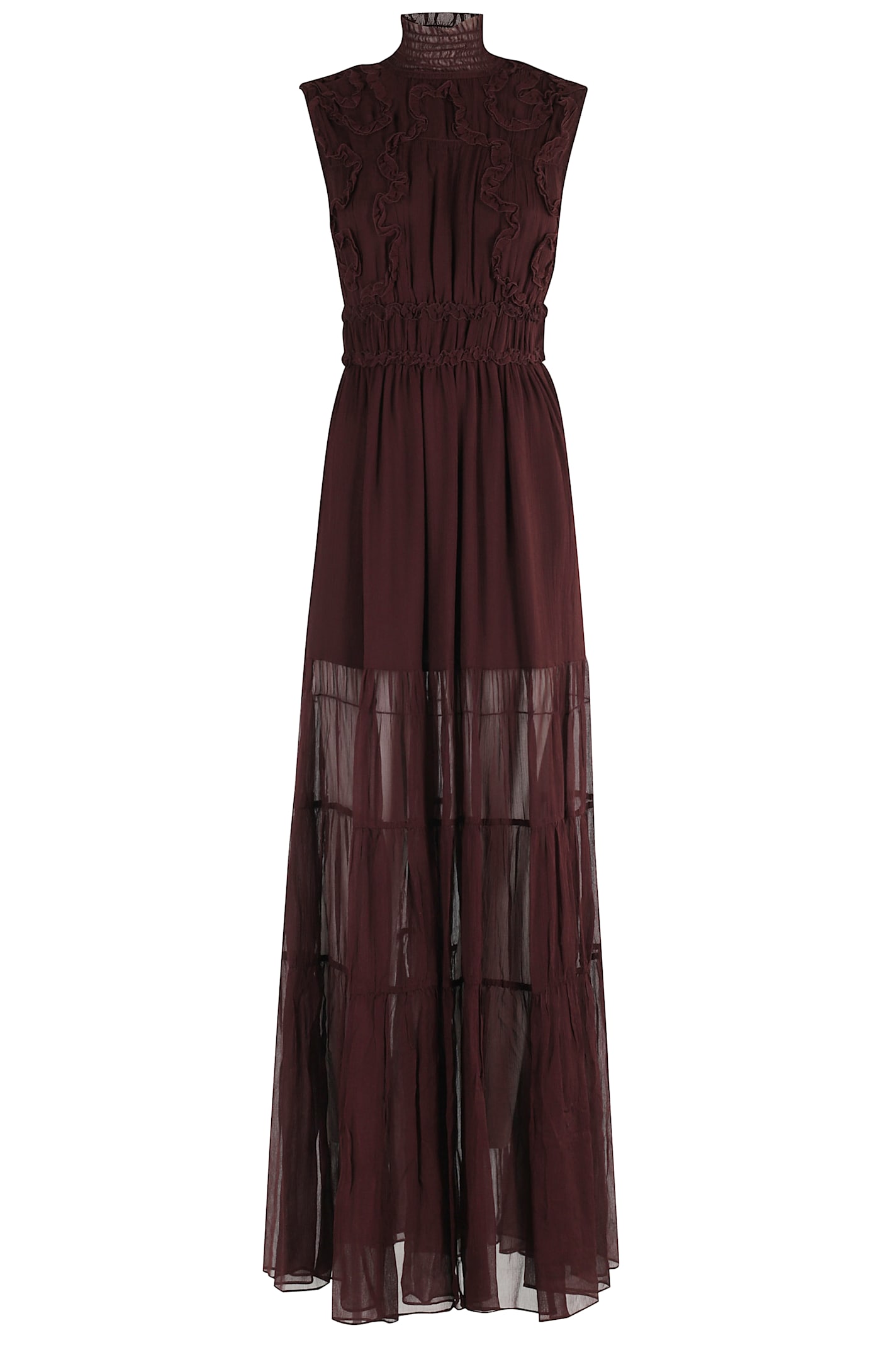 Ulla Johnson Verona Ruffled Smocked Silk-crepon Gown In Brown