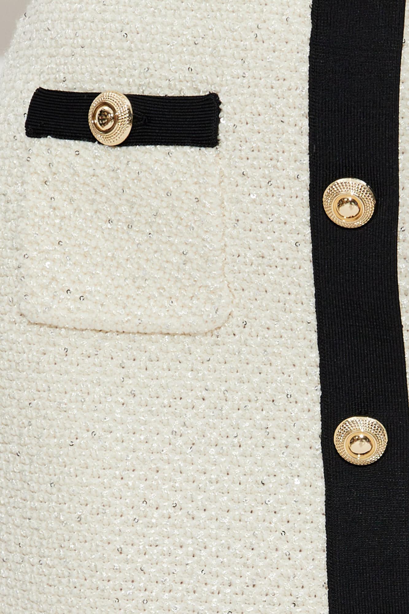 Self-portrait Sequin-embellished Knitted Mini Skirt In Neutral