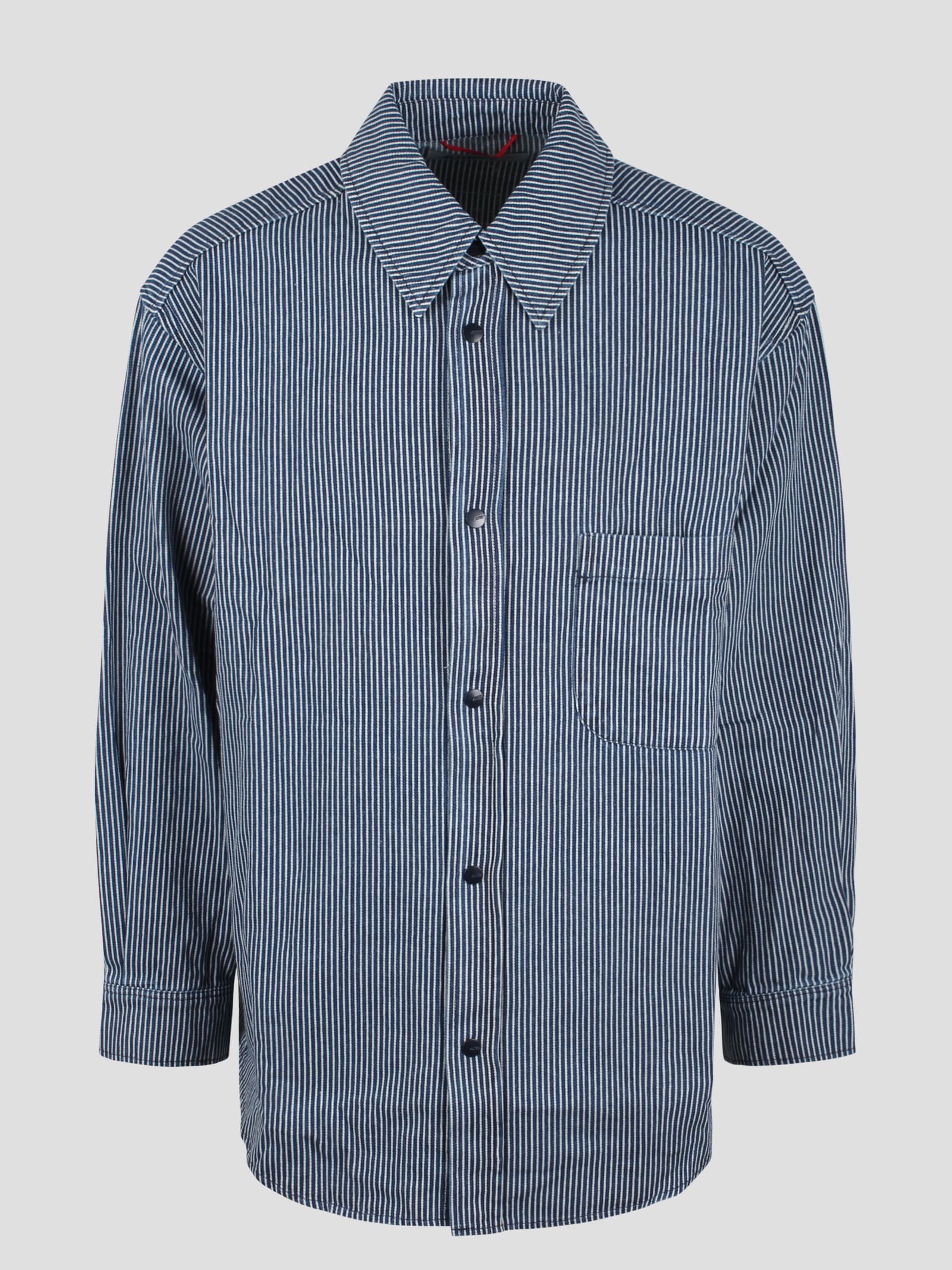 Shop Autry Oversize Cotton Denim Striped Shirt In Blue