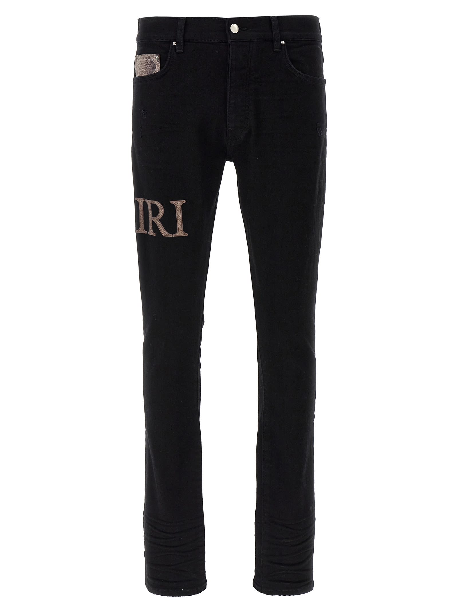 Shop Amiri Snake Logo Jeans In Black