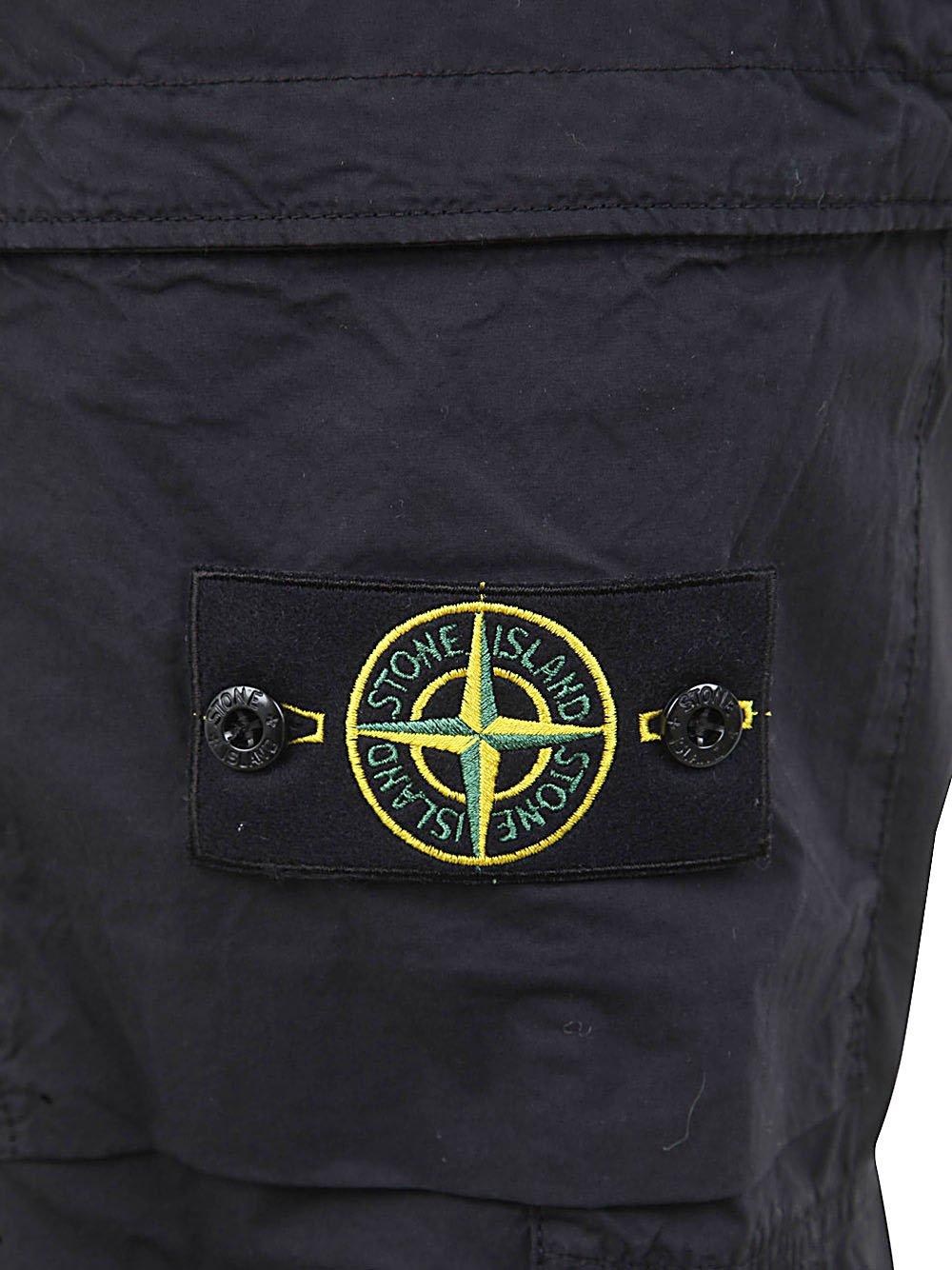 Shop Stone Island Compass Patch Elasticated Waist Cargo Trousers Pants In Bleu