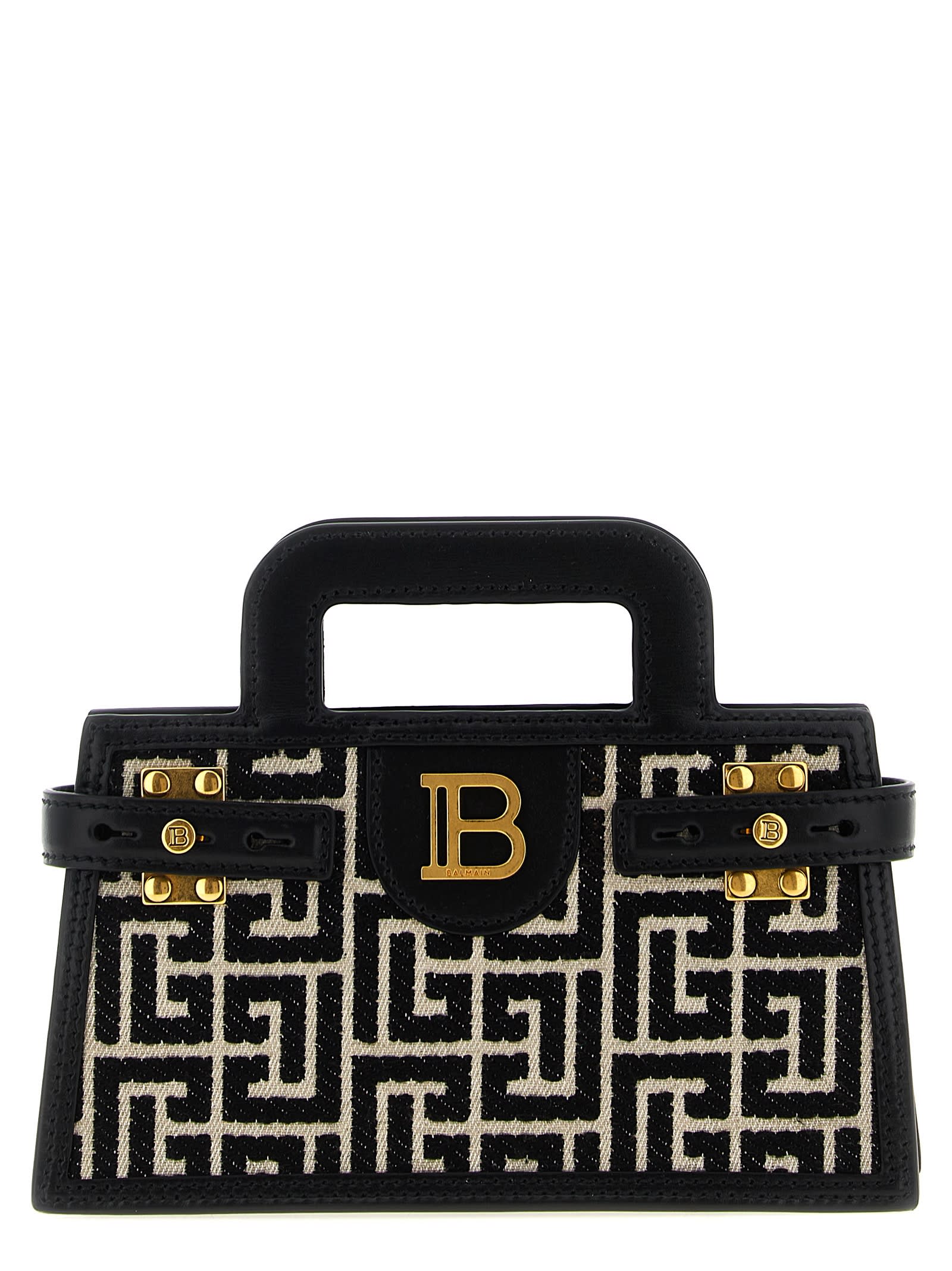 Balmain Small Geometric Pattern Handbag With Chain Strap In Black