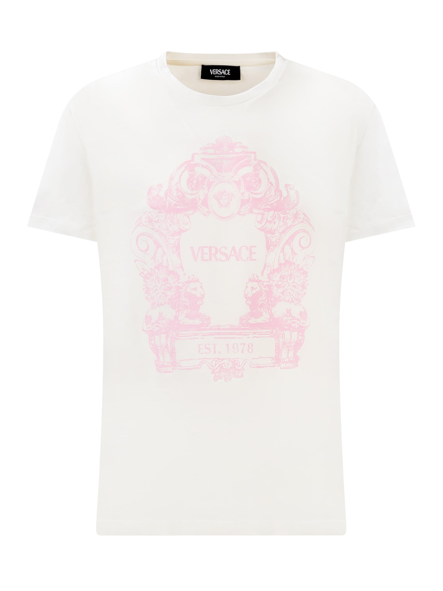 Shop Young Versace T-shirt With Logo In Bianco-rosa