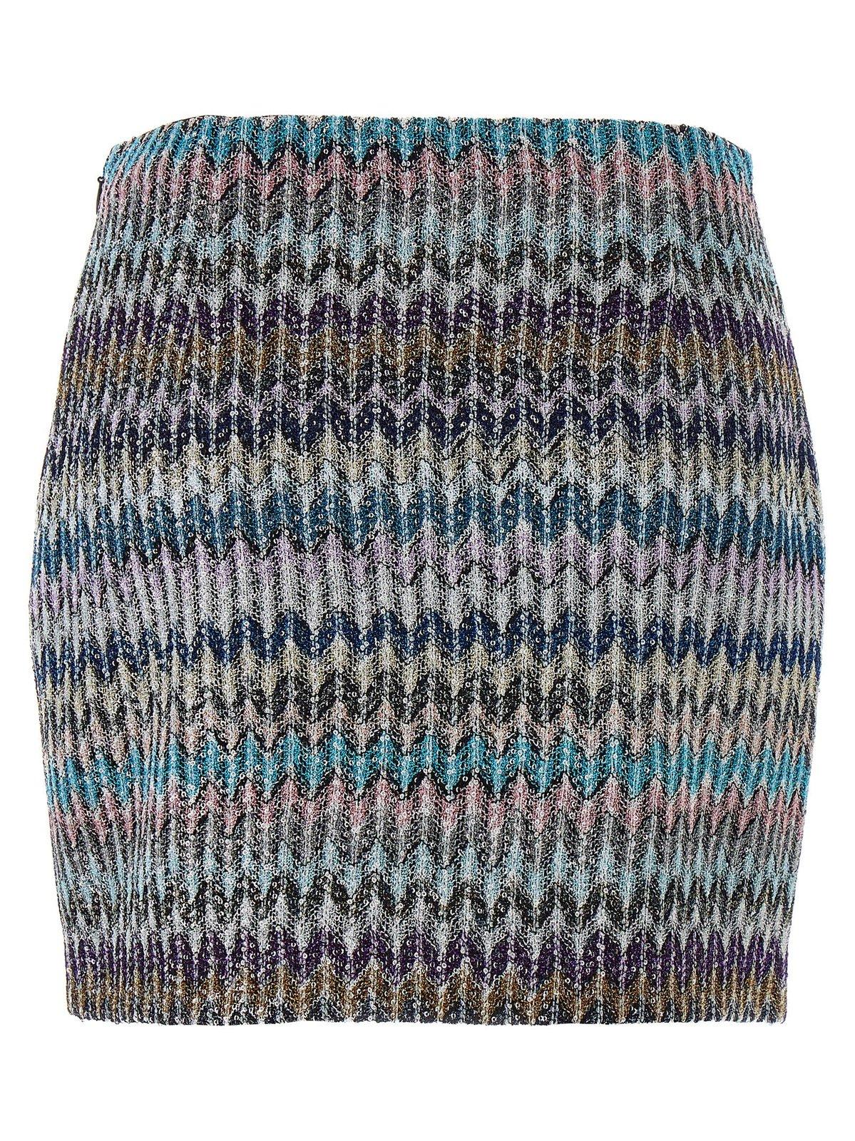 Shop Missoni Zigzag Knitted Mini Skirt In Clear Blue