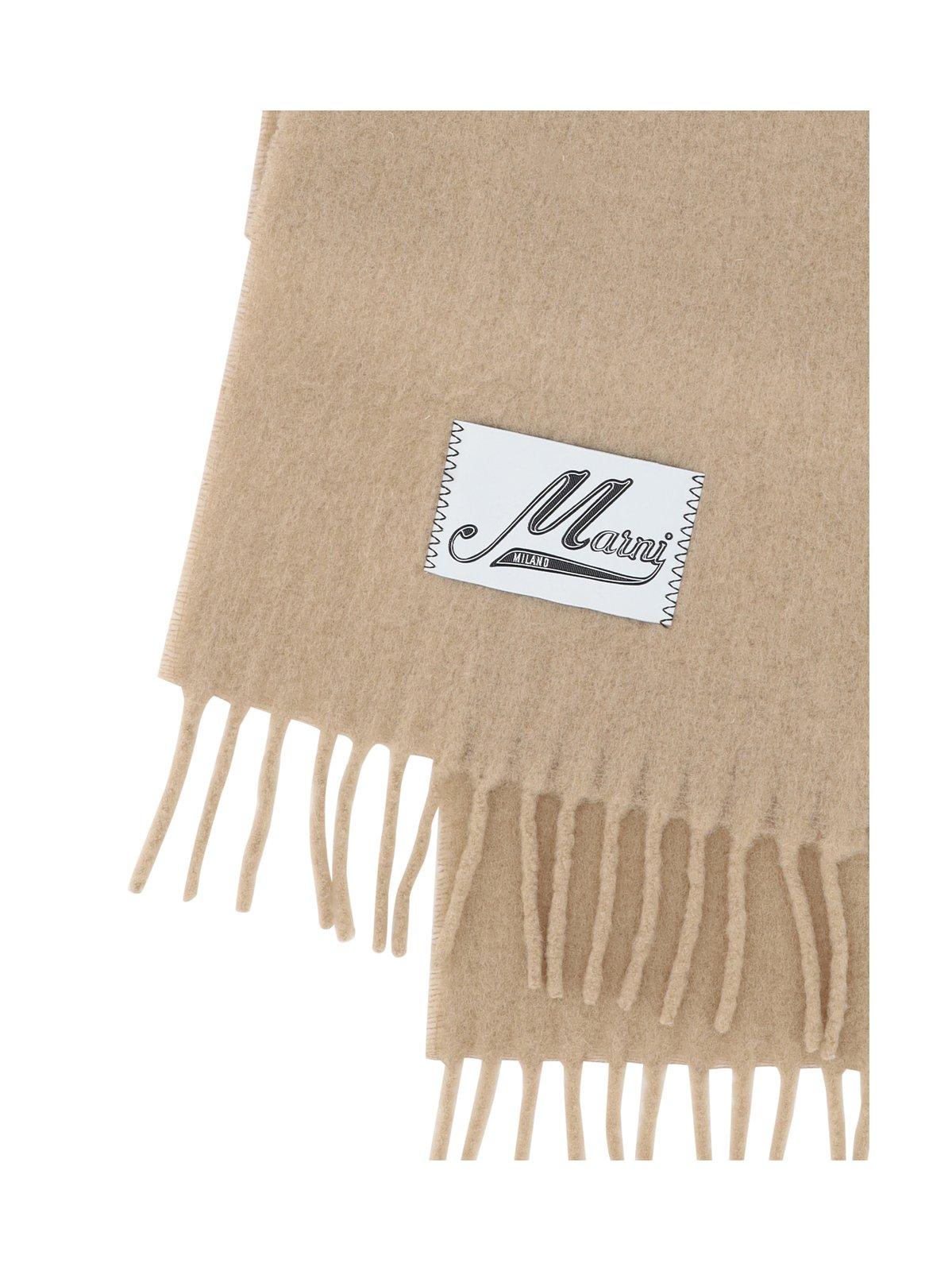 Shop Marni Logo Patch Fringed Scarf