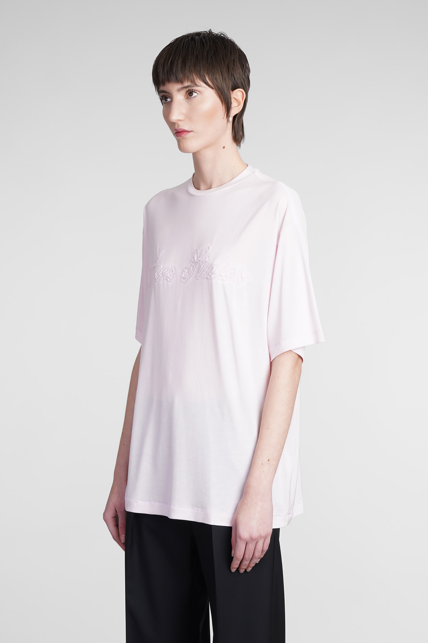 Acne Studios T-shirt In Rose-pink Wool And Polyester In Rose-pink