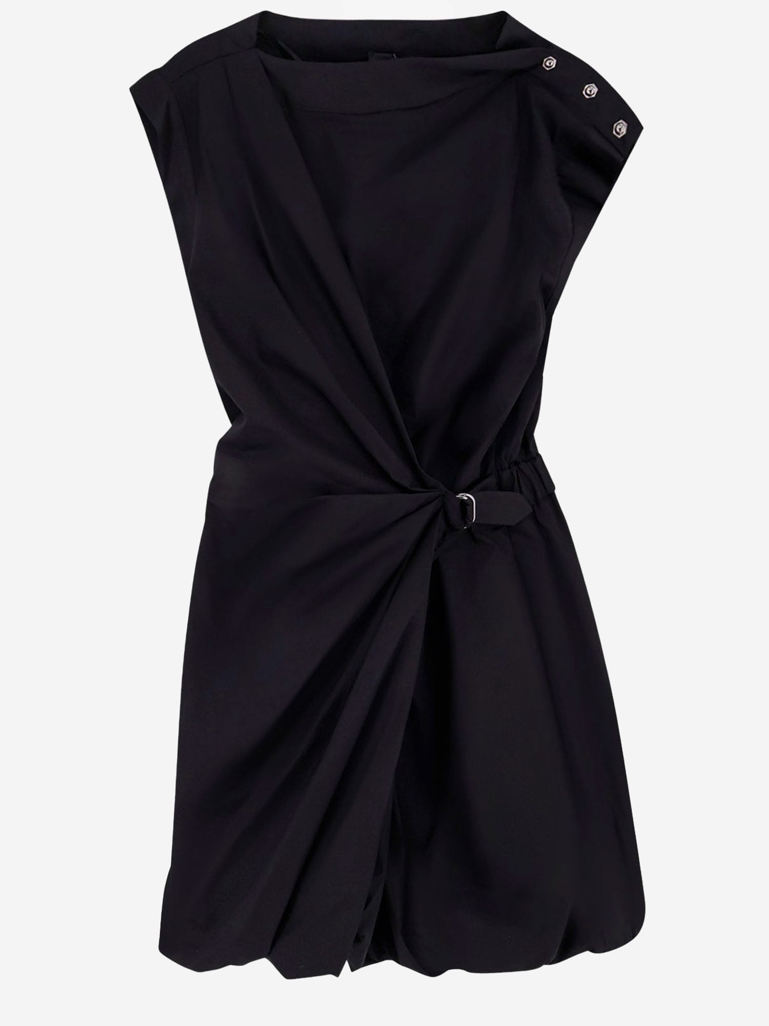 Pinko Cotton Dress With Pleated Skirt And Buttoned Shoulders