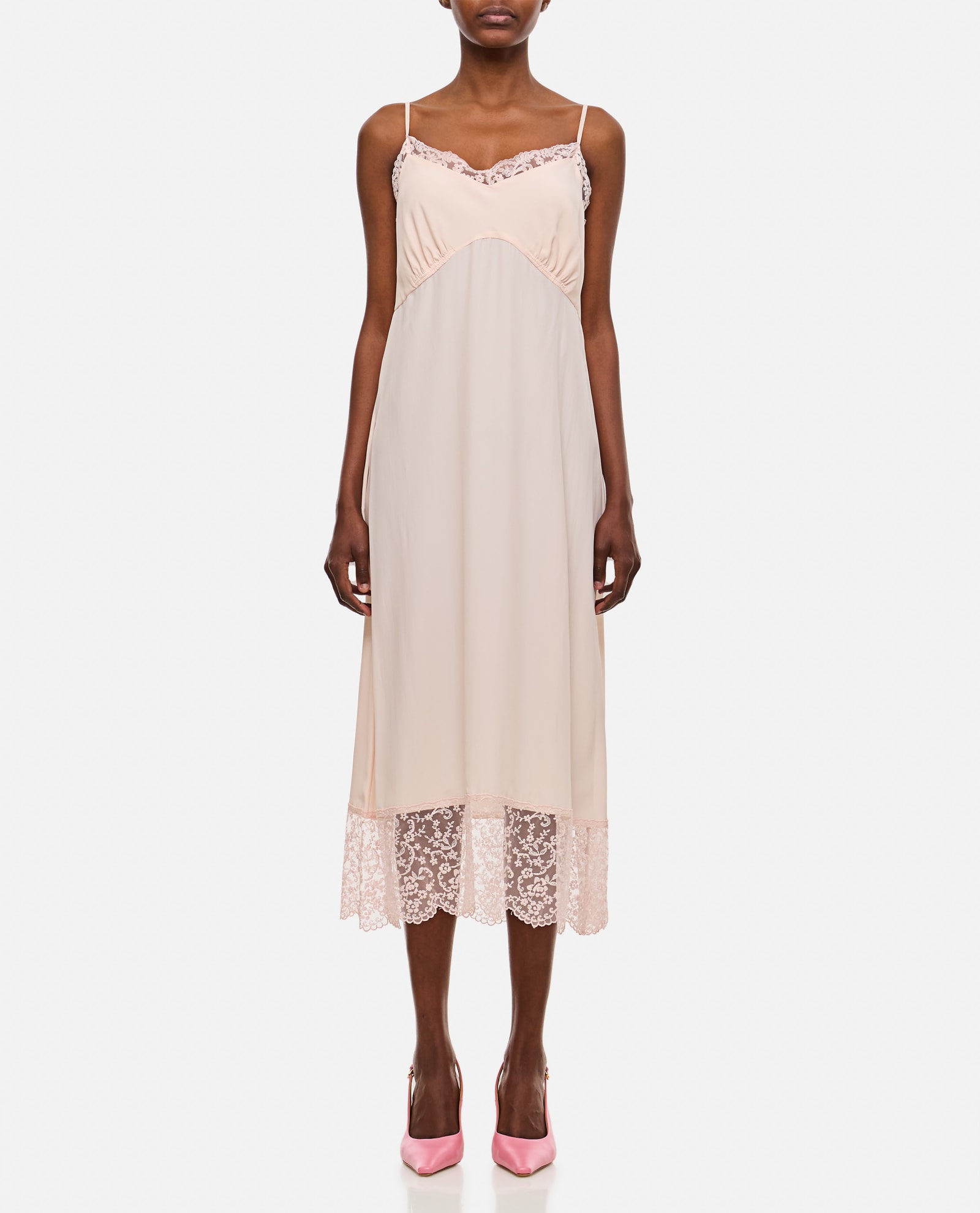 Shop Simone Rocha Slip Dress W/ Deep Lace Trim In Pink