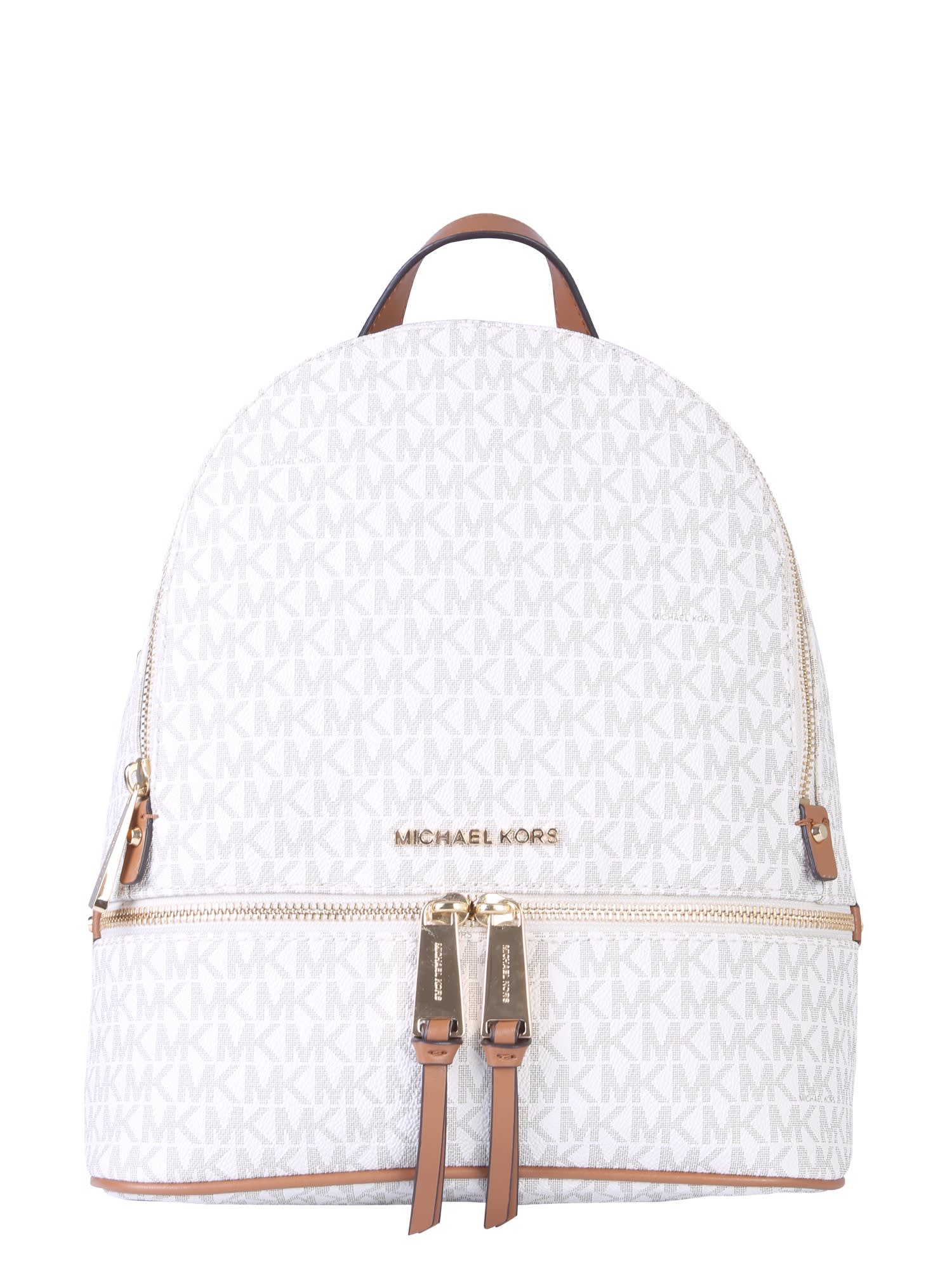 Shop Michael Kors Rhea Zipper Medium Backpack In Vanilla Acorn