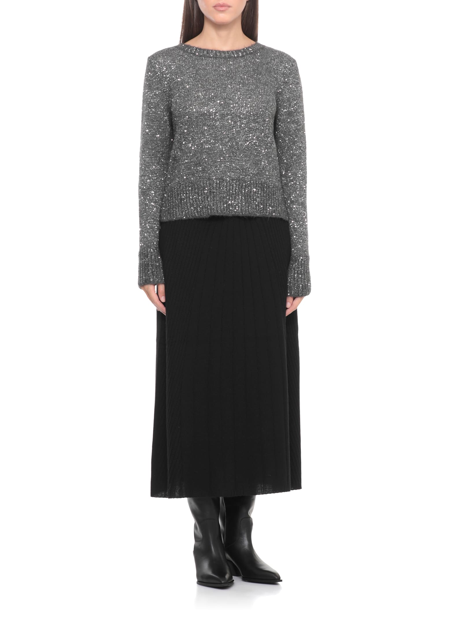 D Exterior Sweater With Sequins In Gray