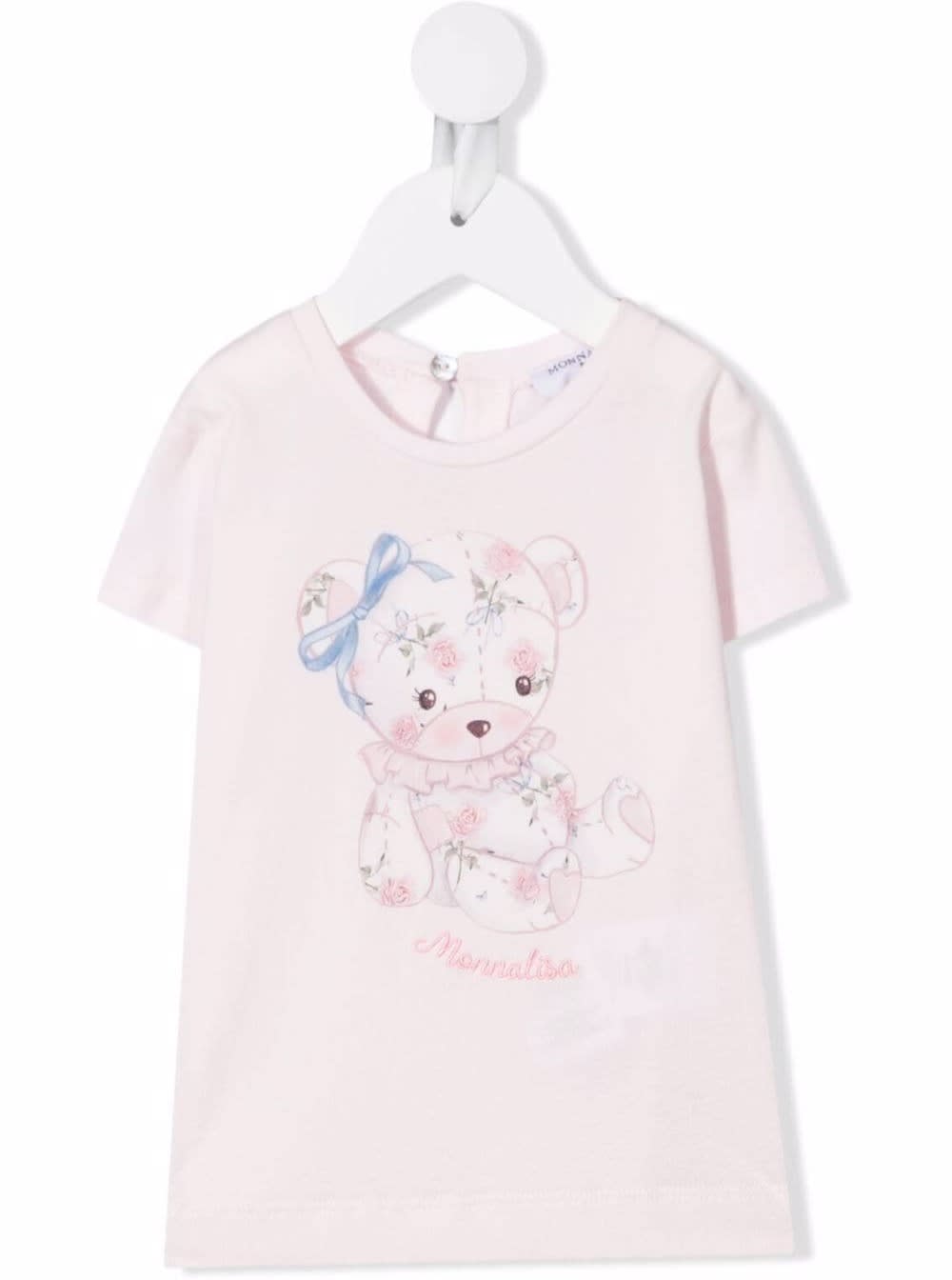 Monnalisa Pink Cotton T-shirt With Teddy Bear Print