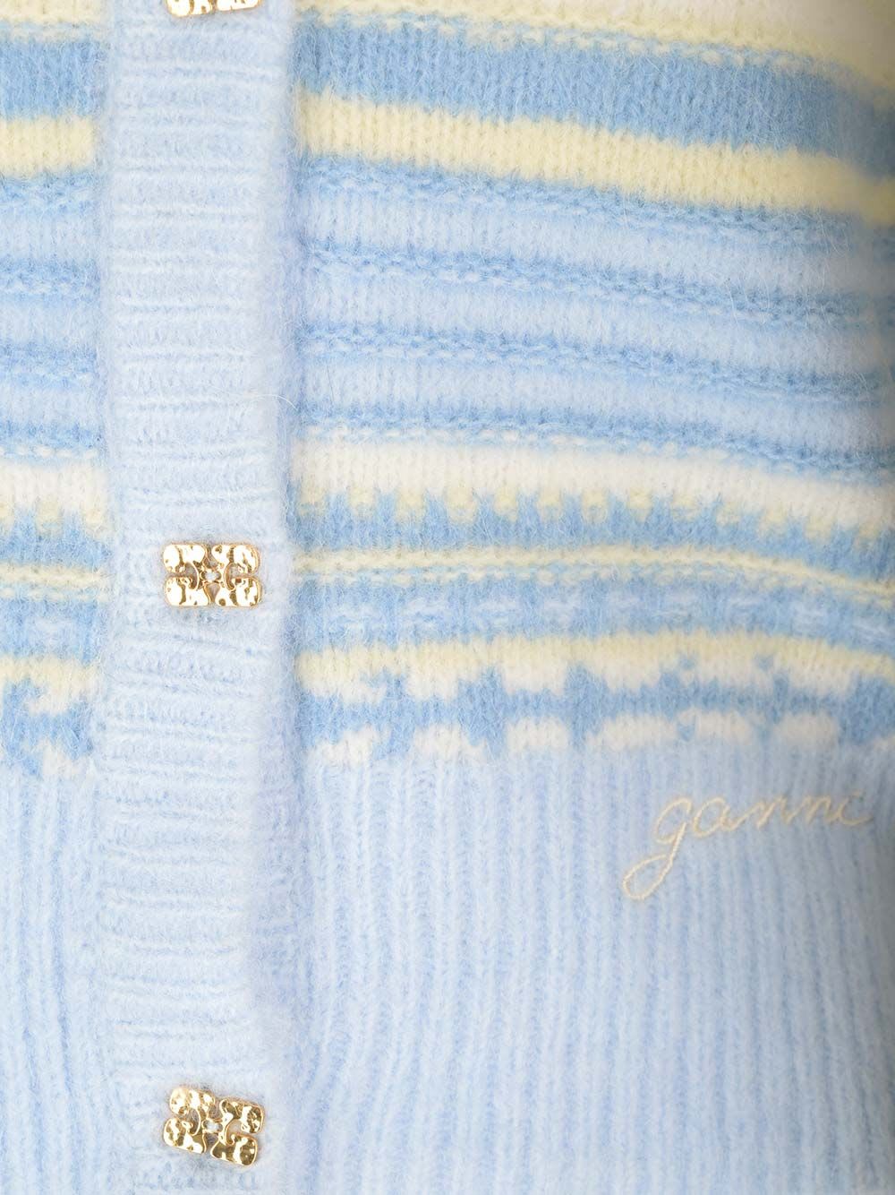 Shop Ganni Wool Cardigan In Light Blue