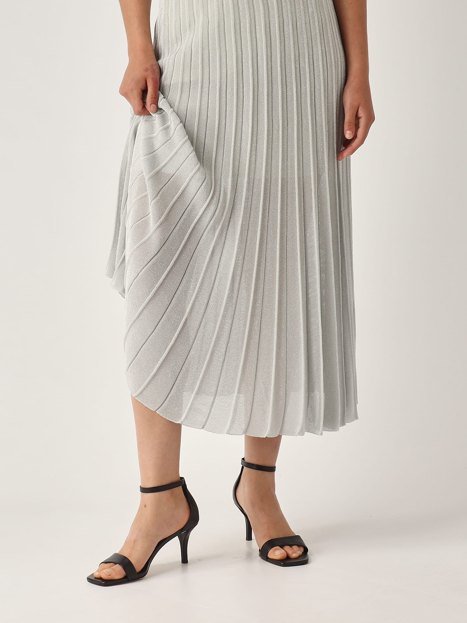 Gran Sasso Gonna Plisse Lurex Skirt In Gray