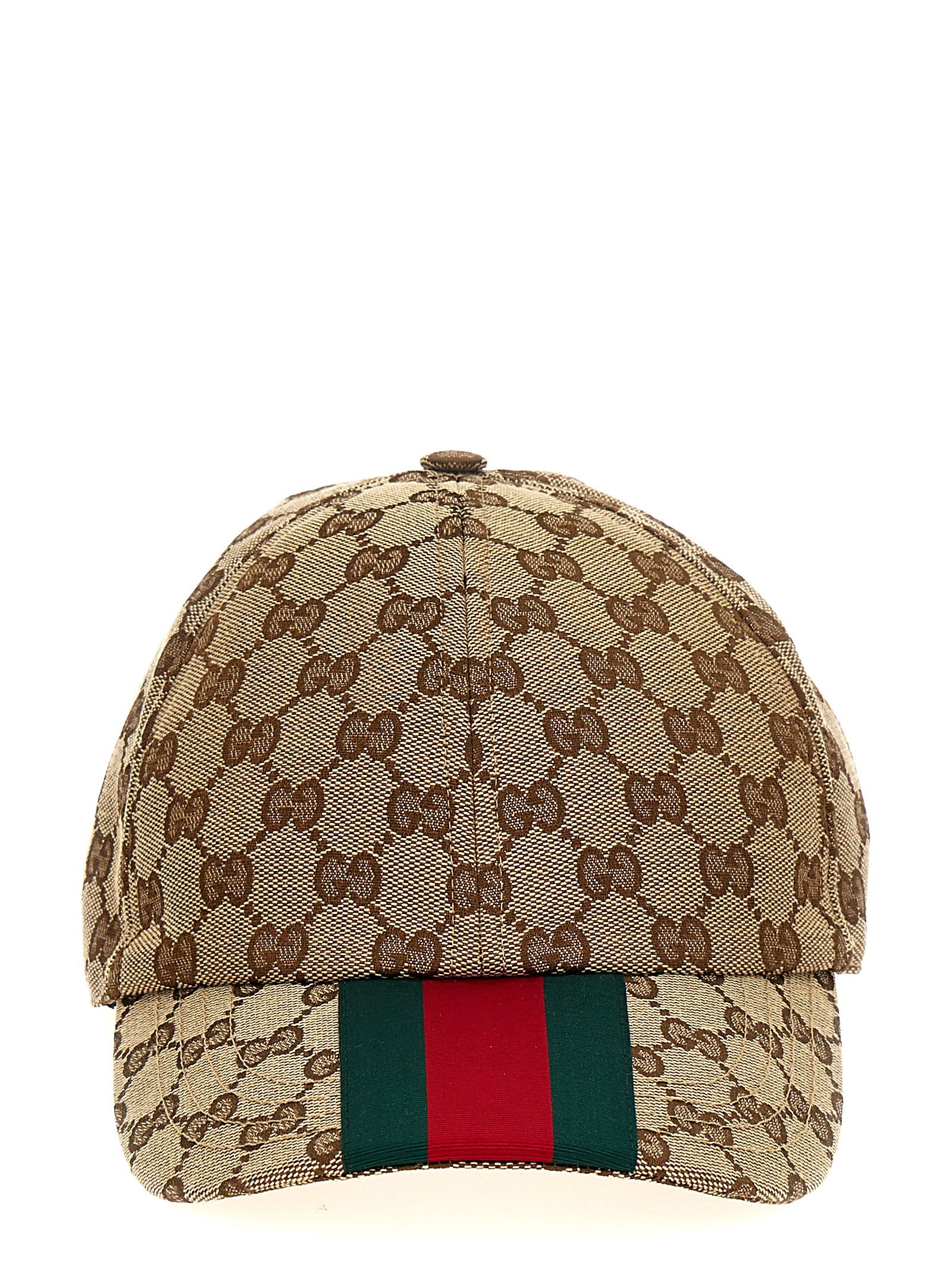 Gucci Men Beige And Ebony Baseball Cap With Web Detail In Gg Supreme Canvas Man In Green