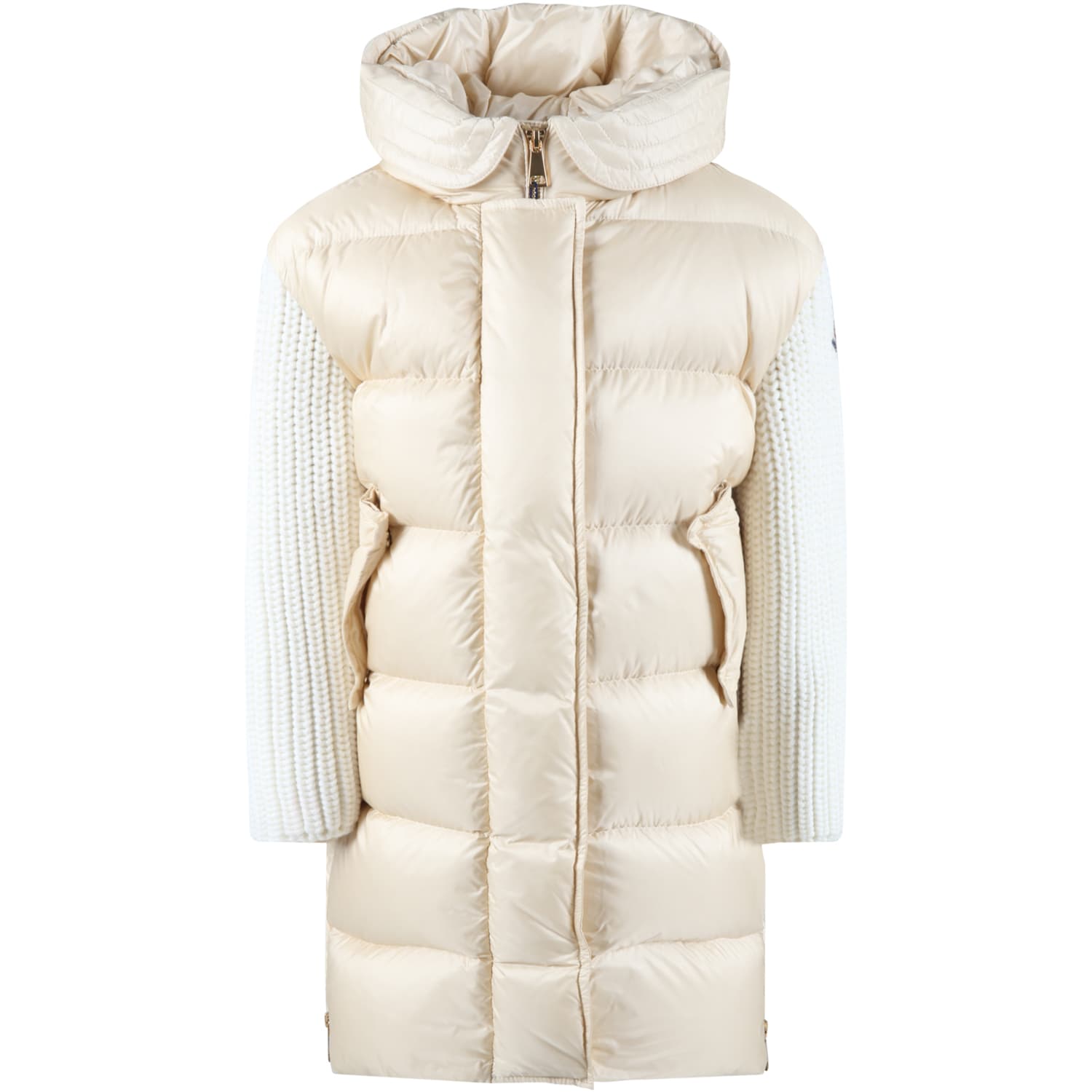 Moncler Beige katiefe Jacket For Girl With Iconic Patch