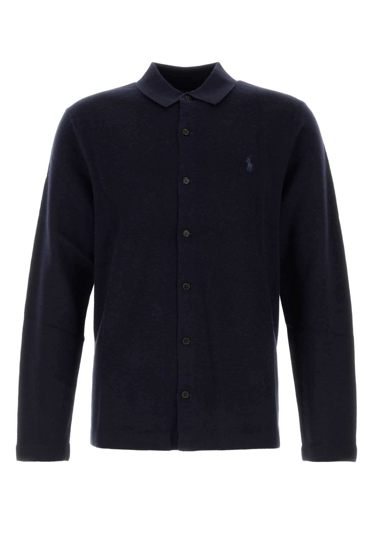 Shop Polo Ralph Lauren Dark Blue Wool Cardigan In Hunternavy