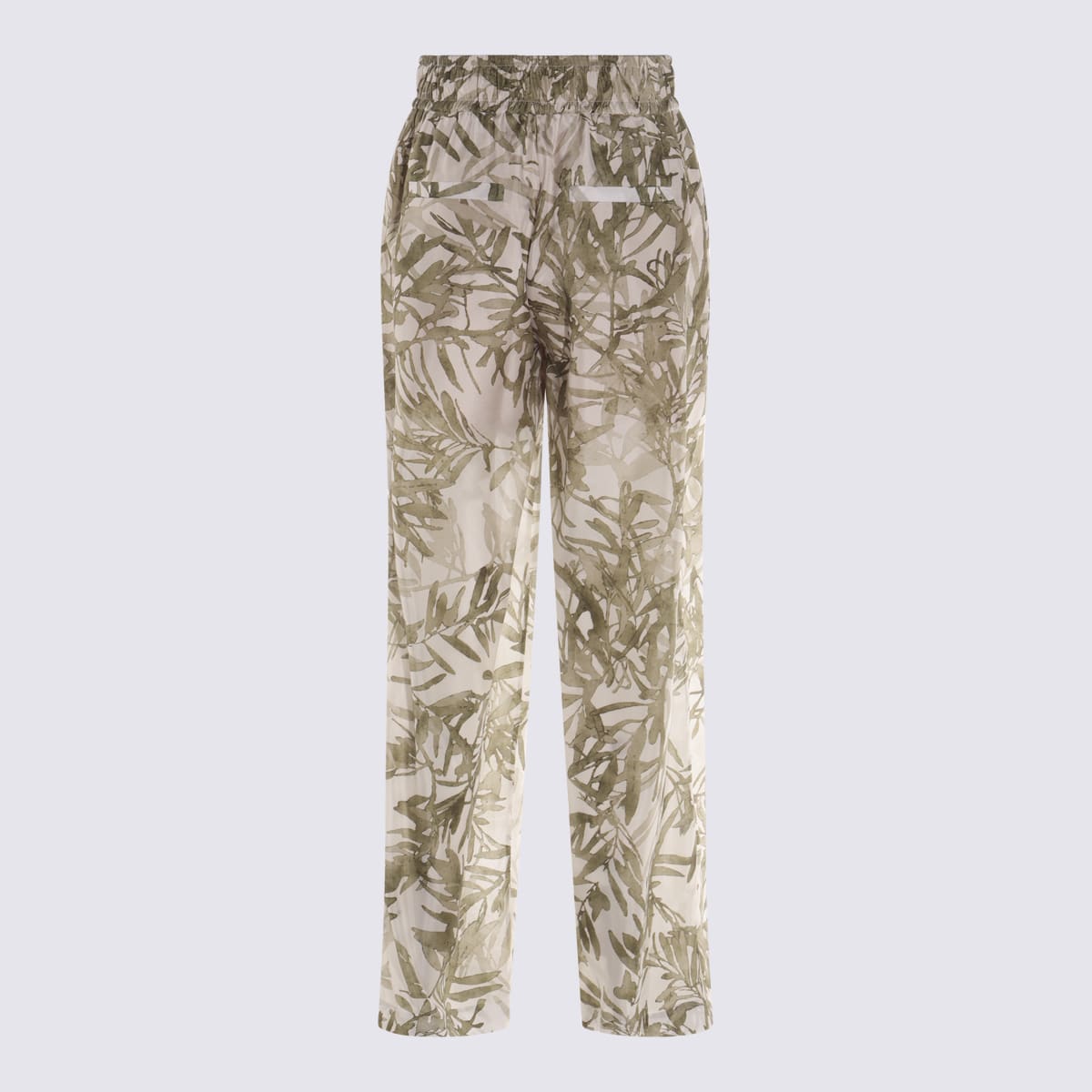 Shop Brunello Cucinelli Green And White Silk Pants