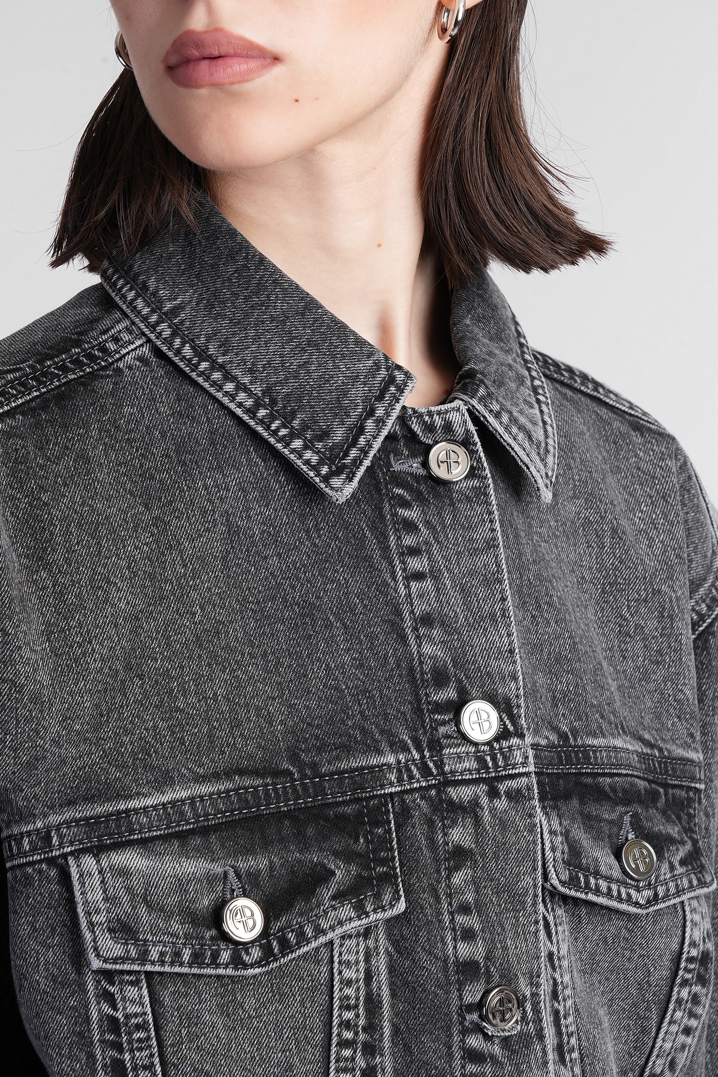 Shop Anine Bing Rory Denim Jackets In Grey Cotton
