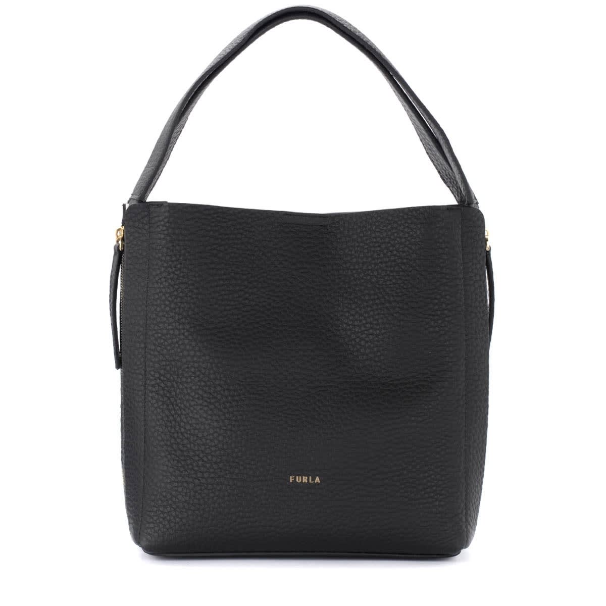 Furla Grace M Shoulder Bag In Black Leather