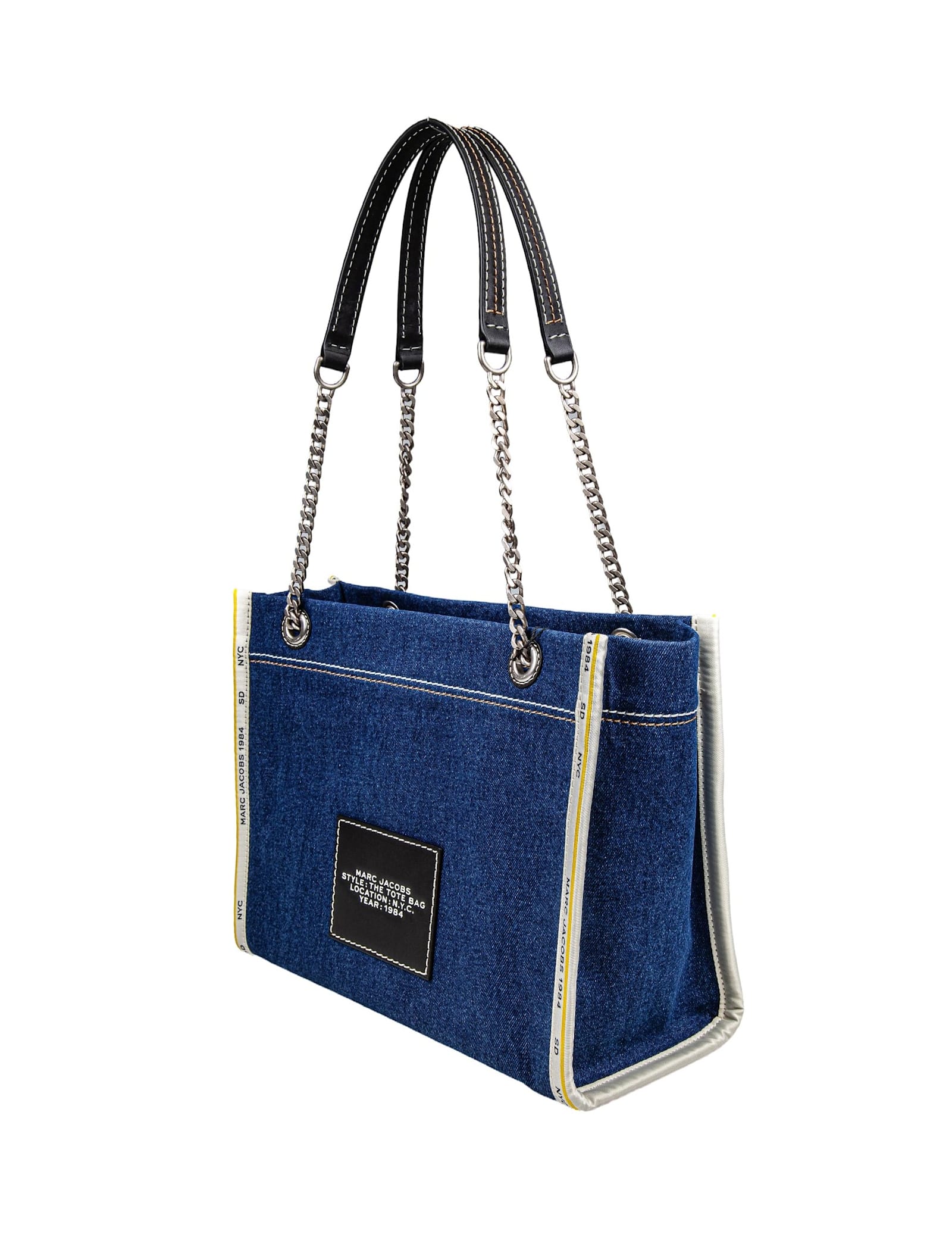 Shop Marc Jacobs The Medium Tote In Blue Denim With Embroidered Logo