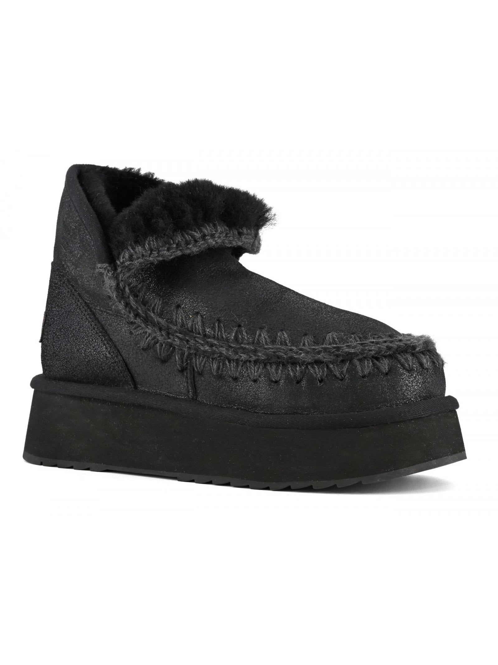 Shop Mou Mini Eskimo Platform Boot In Cracked Black