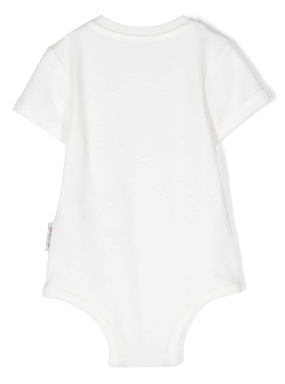 MONCLER WHITE ROMPER WITH LOGO EMBROIDERY IN COTTON BABY 