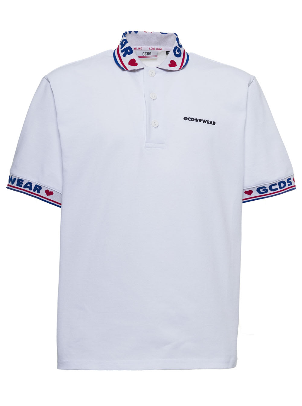 GCDS White Cotton Polo Shirt With Logo