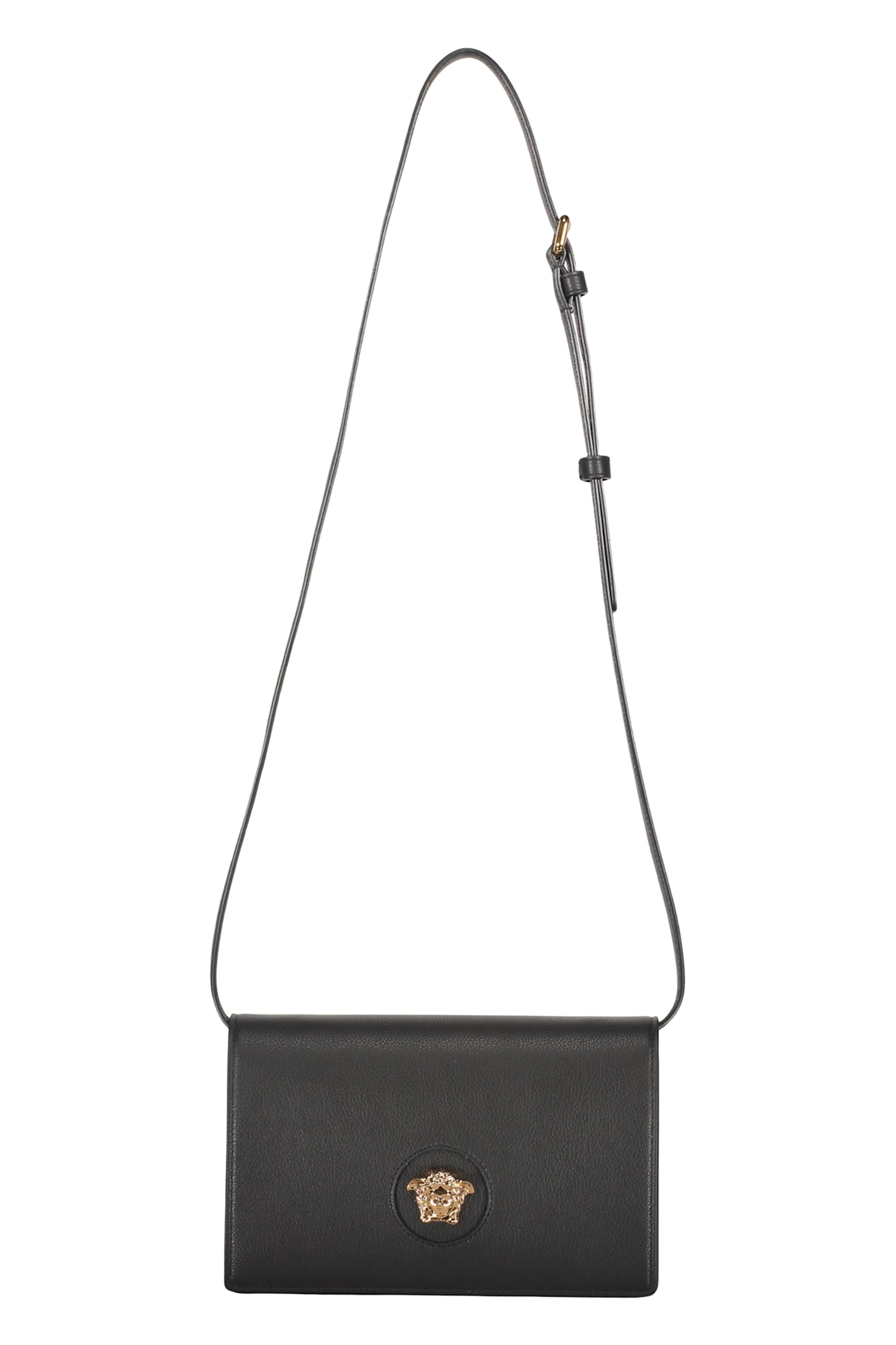 Versace Elegant Black Leather Bag Versatile In Black