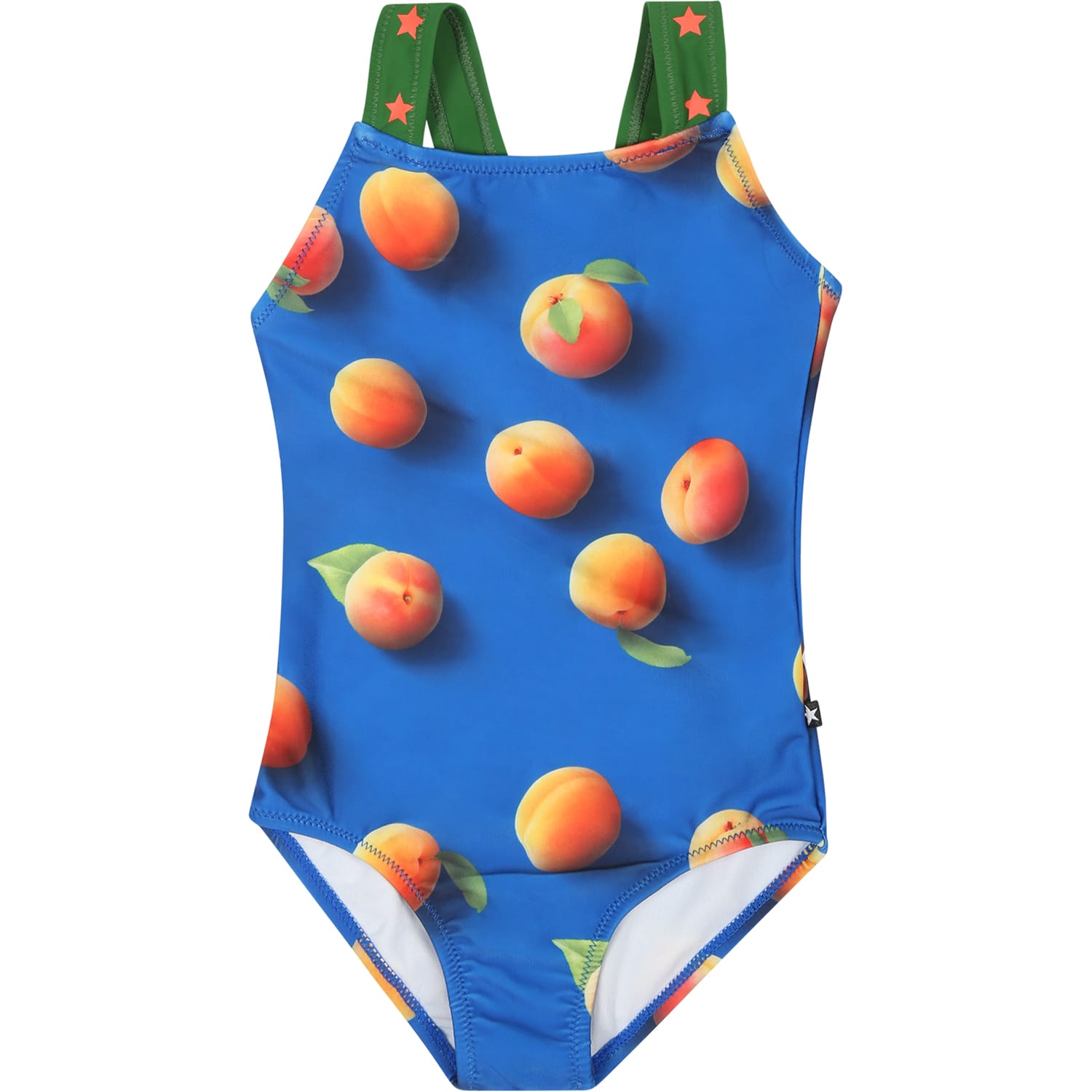 Molo Blue Swimsuit For Baby Girl With Apricot Print