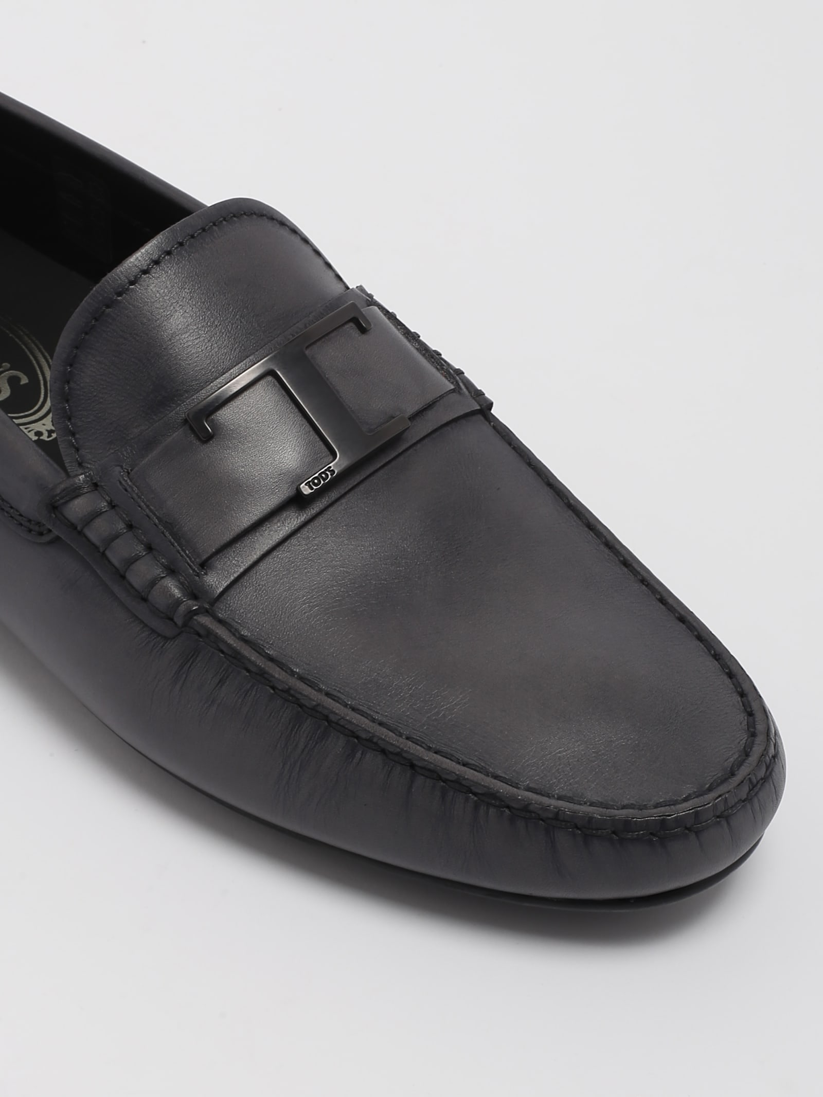 Shop Tod's City Gommino T Piatta Loafers In Grigio Fumo