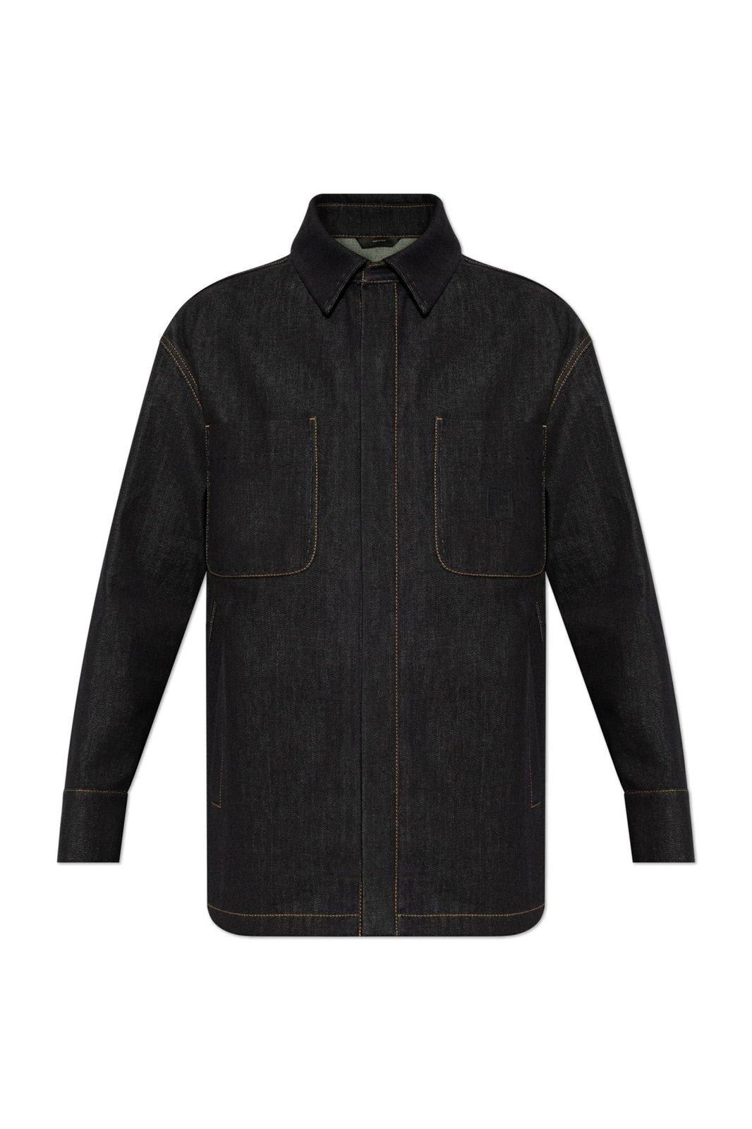 Fendi Logo Embroidered Denim Jacket In Black