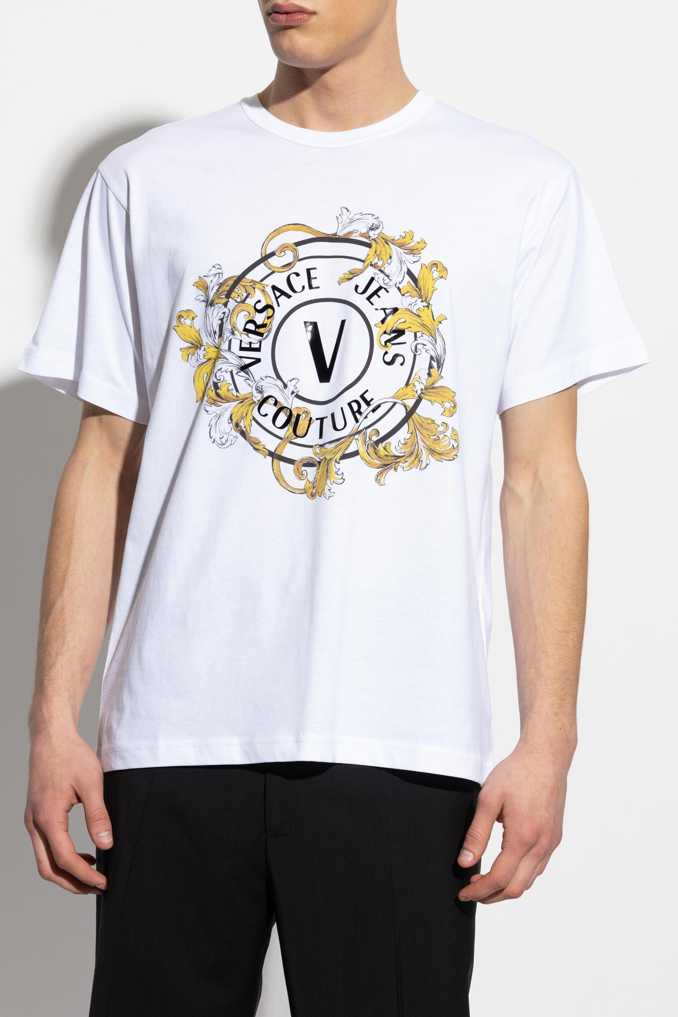 Shop Versace Jeans Couture T-shirt With Printed Logo In White Gold