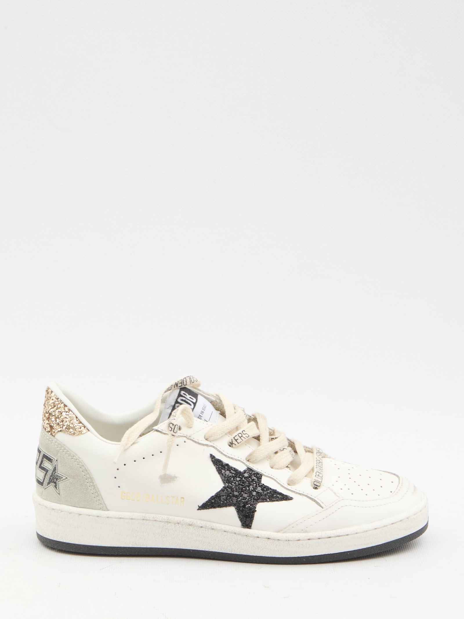 Golden Goose Ballstar Leather Upper And Toe Glitter Star And Heel Suede Spur Shoes In White