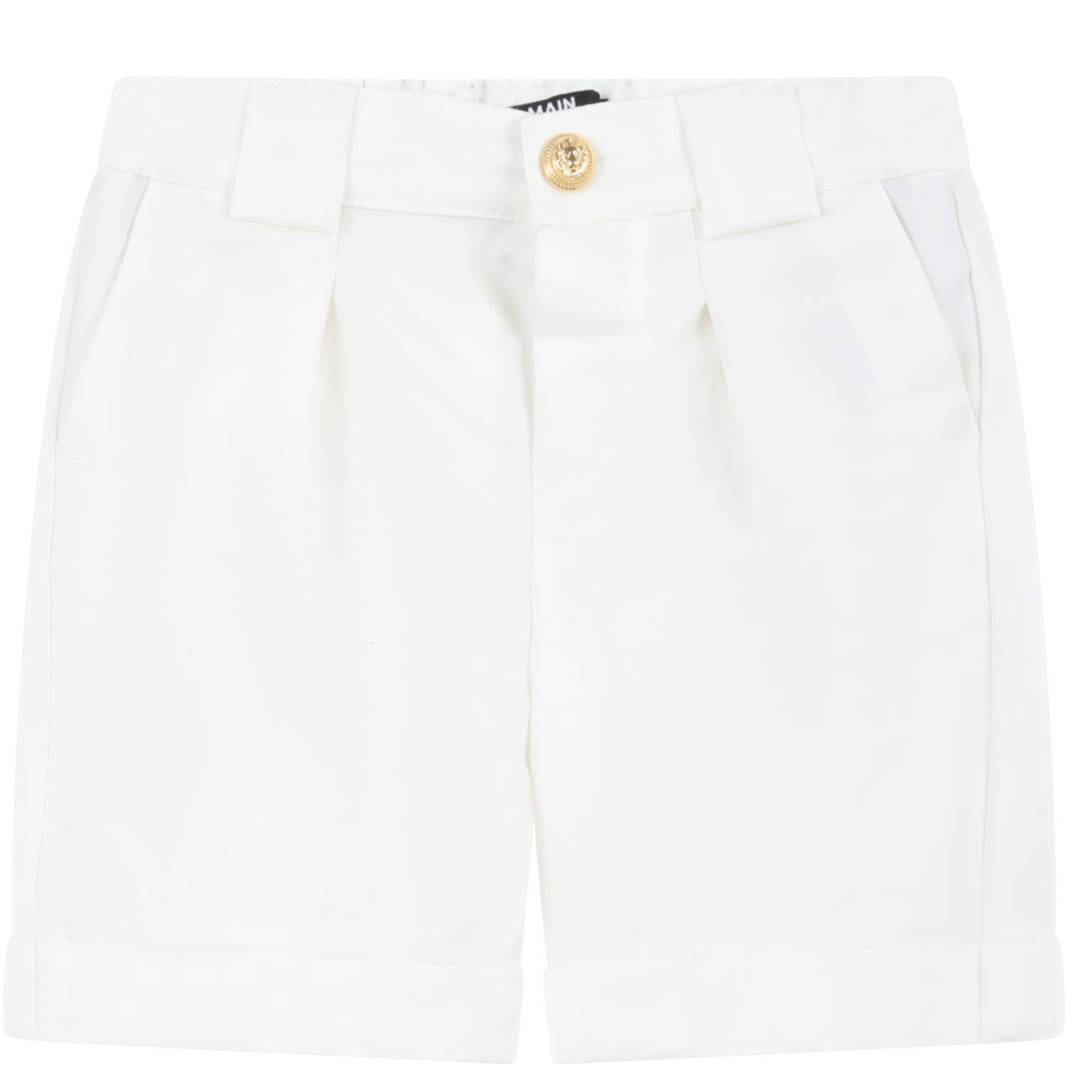 Balmain Ivory Shorts For Baby Boy With Logo Patch