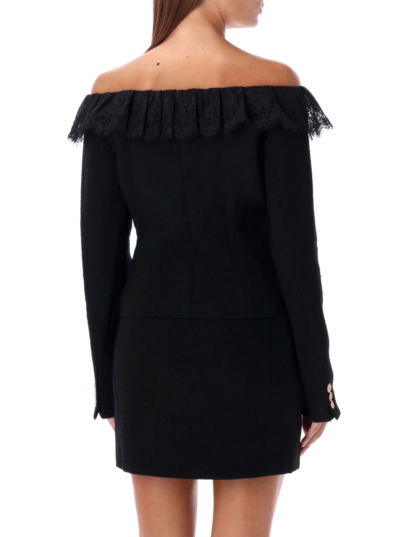 Shop Alessandra Rich Off-shoulder Jacket In Black