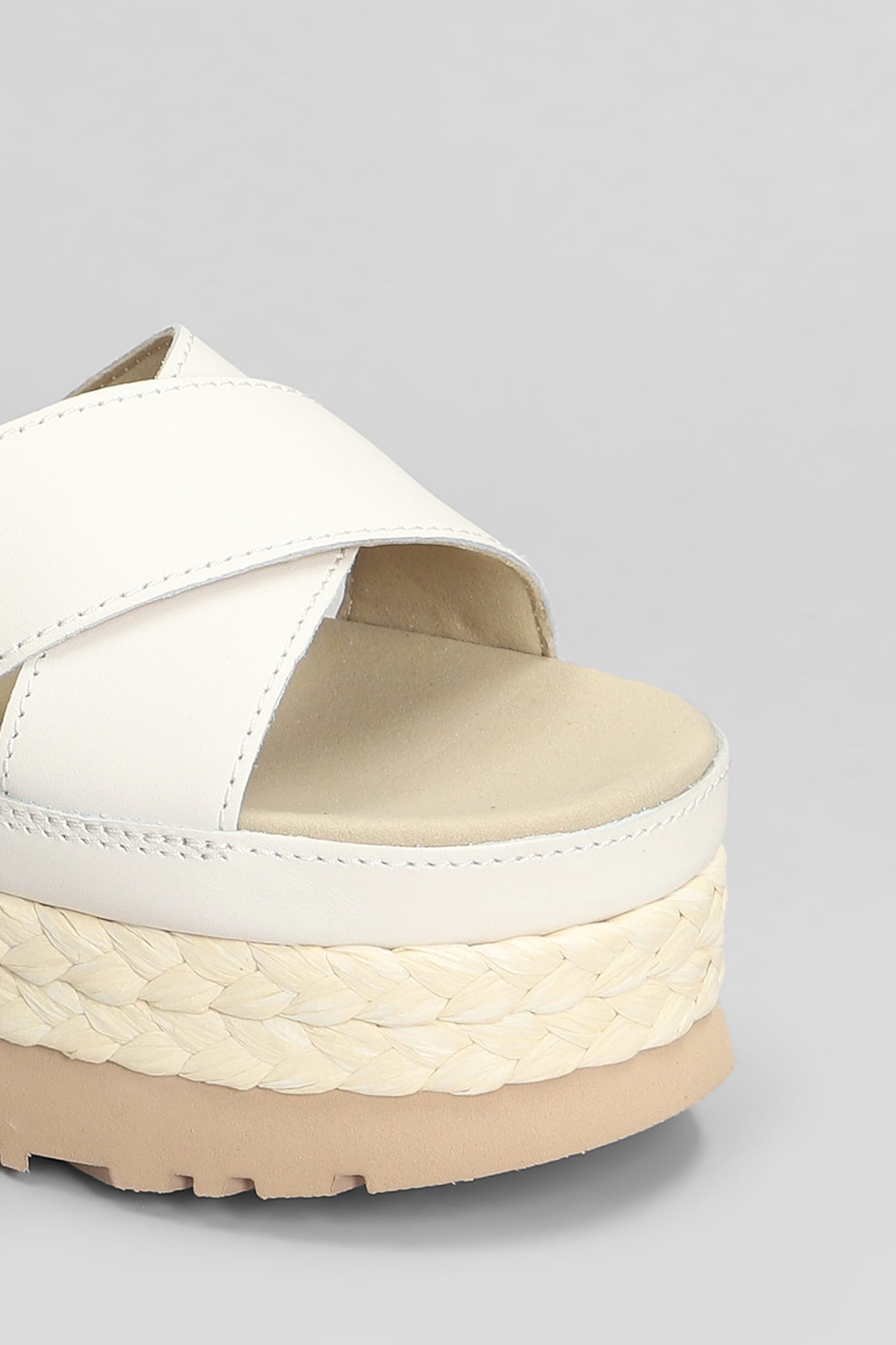UGG AUBREY ANKLE STRAP WEDGES IN BEIGE LEATHER