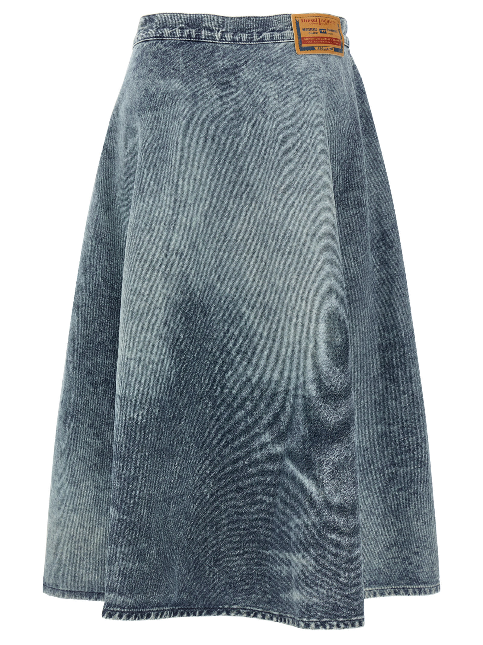 Diesel Back Patch Detail Skirt With Belt Loops In Blue