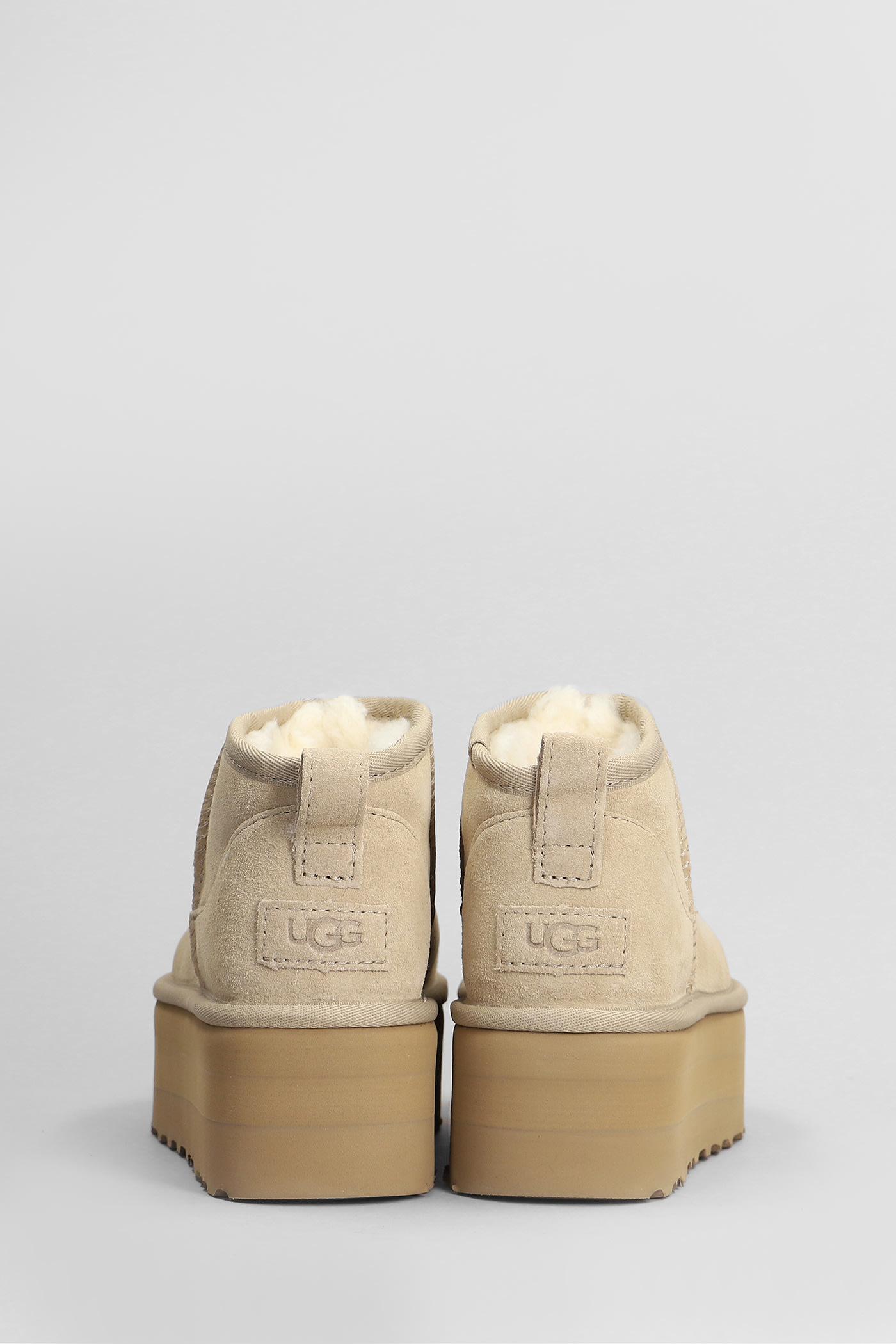 Ugg Classic Ultra Mini Low Heels Ankle Boots In Beige Suede In Neutral