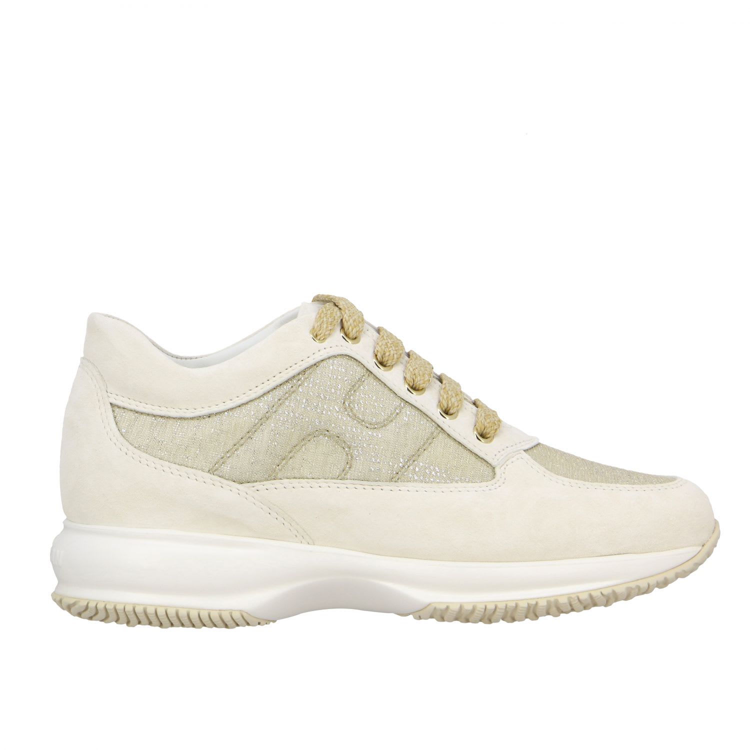 Hogan Sneakers In Suede And Lurex Mesh With Rounded H In Ice
